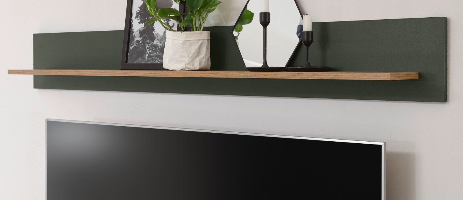 Furn.Design Wandboard Norwich, Wandregal in dunklem grün und Wotan Eiche, Breite 150 cm