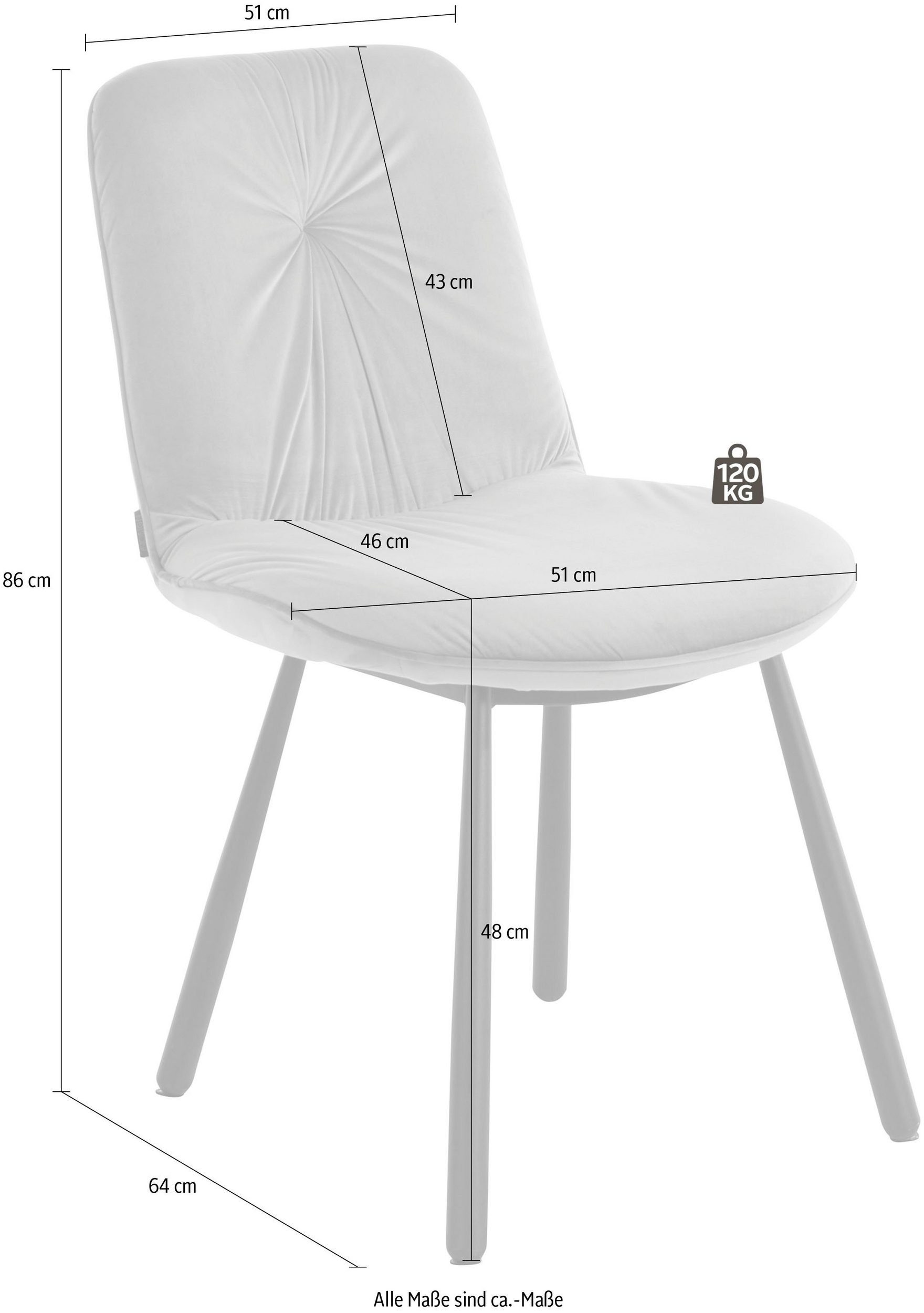 loft24 Esszimmerstuhl Metallgestell, in 48 St), Samtoptik cm Falteneffekt, (Set, mit Mirinda 2 grau Sitzhöhe Bezug