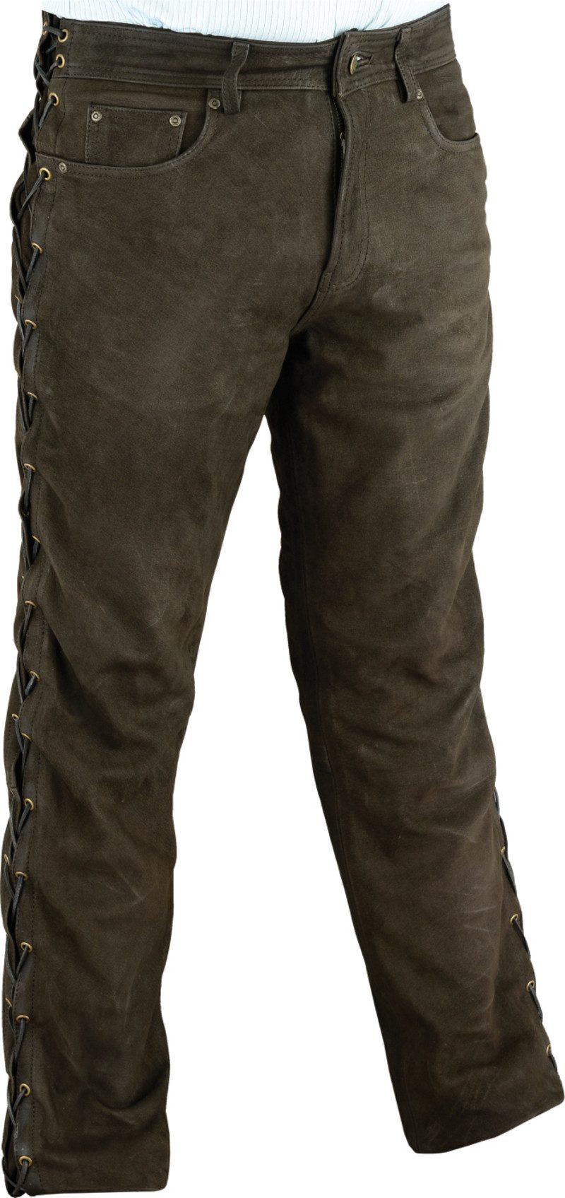 Fuente Leather Wears Motorradhose Herren Biker Schnürlederhose Nubuk Motorrad Lederjeans Schwarz Braun Seitlich geschnürt