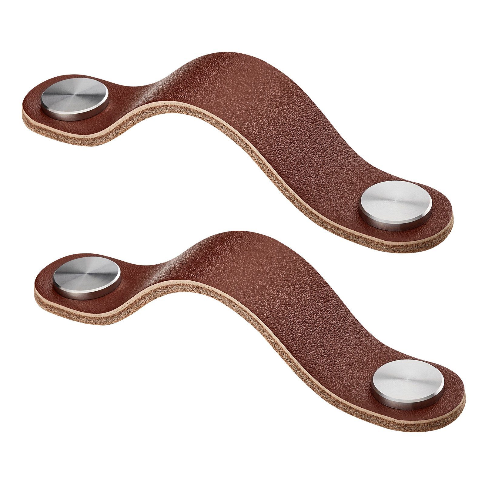 SO-TECH® Möbelgriff OSTERNAS Ledergriff Designgriff echt Rindsleder & Edelstahl (2-St), Schrankgriff BA 96 mm Edelstahl / dunkelbraun