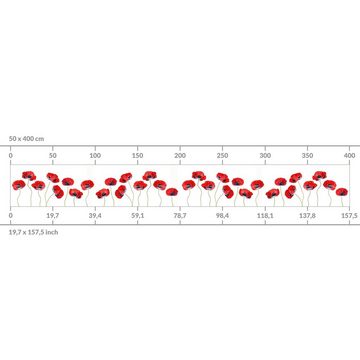 Bilderdepot24 Küchenrückwand weiß dekor Blumen Wandpaneel Küche Marienkäfer Mohnblumen, (1-tlg., Nischenrückwand - für Fliesenspiegel ohne Bohren - matt), Spritzschutz Rückwand Küche Herd - Folie selbstklebend versch. Größen