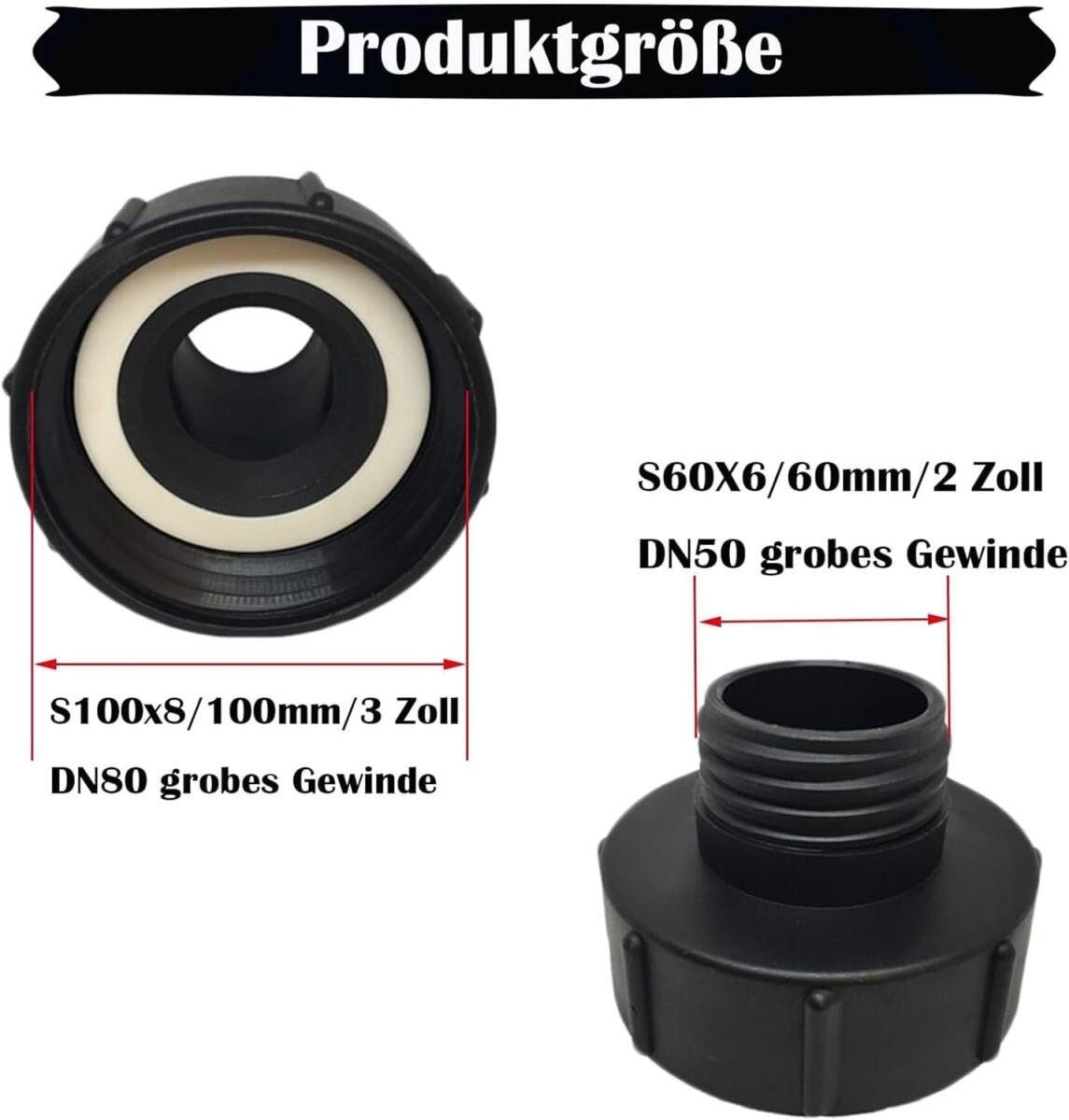 FELIXLEO IBC Tank Adapter S100x8 zu S60x6 Wassertank Anschluss Adapter