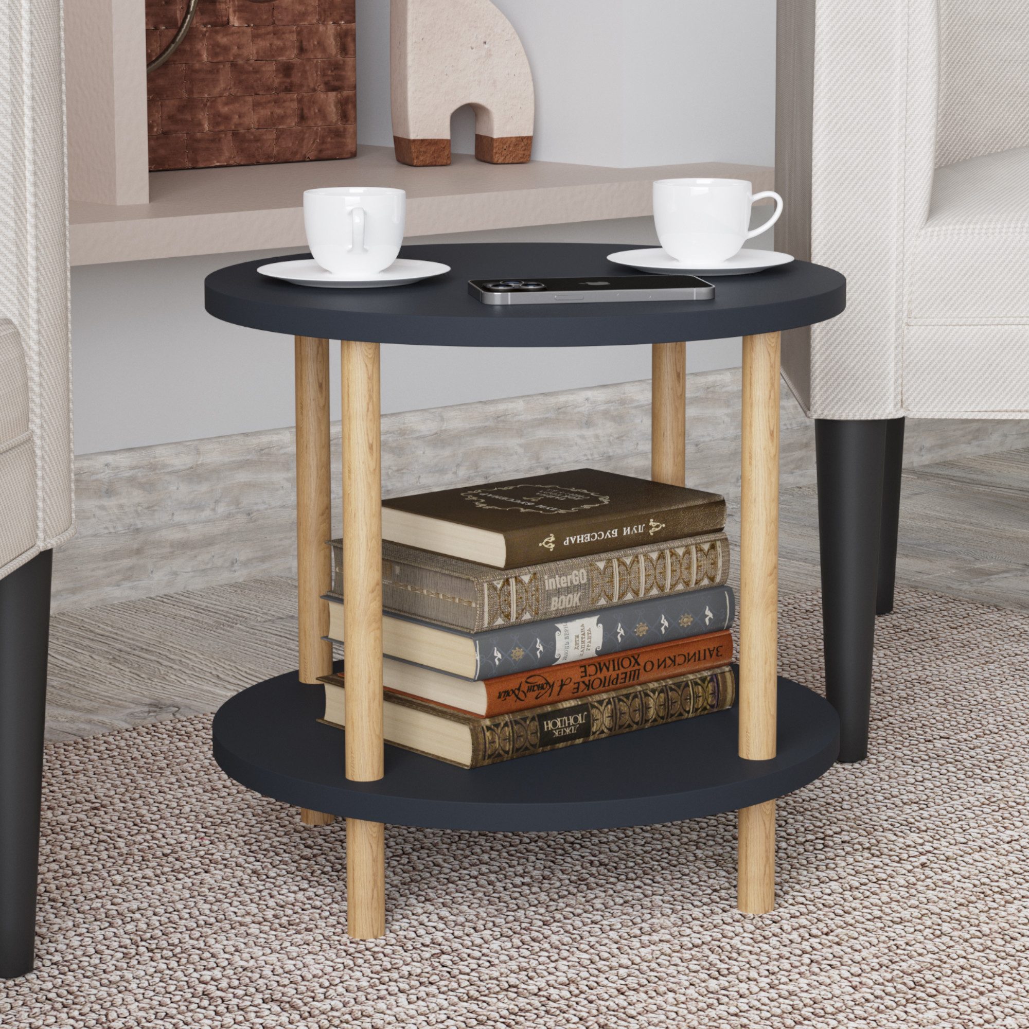 en.casa Beistelltisch, »Ves« mit unterer Ablage 49 x Ø42 cm Grau günstig online kaufen