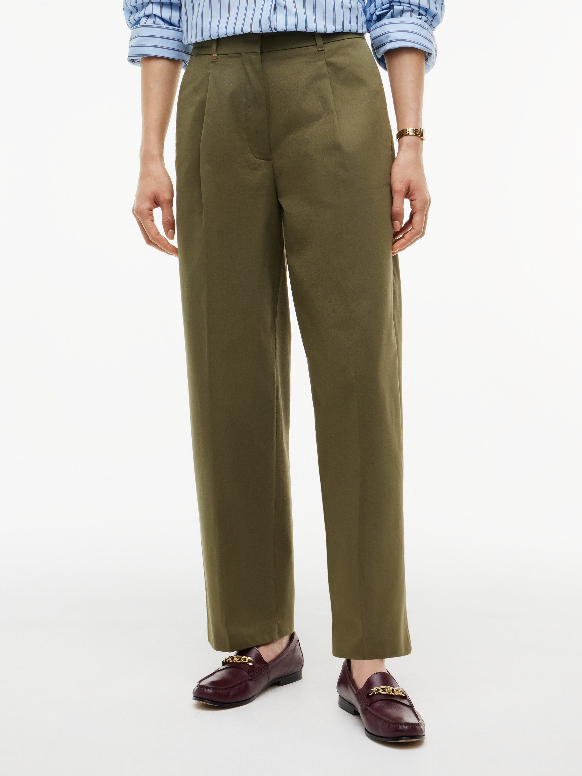 Tommy Hilfiger Chinohose COTTON BARREL PLEATED CHINO Baumwollmix, Mid Rise, Tapered