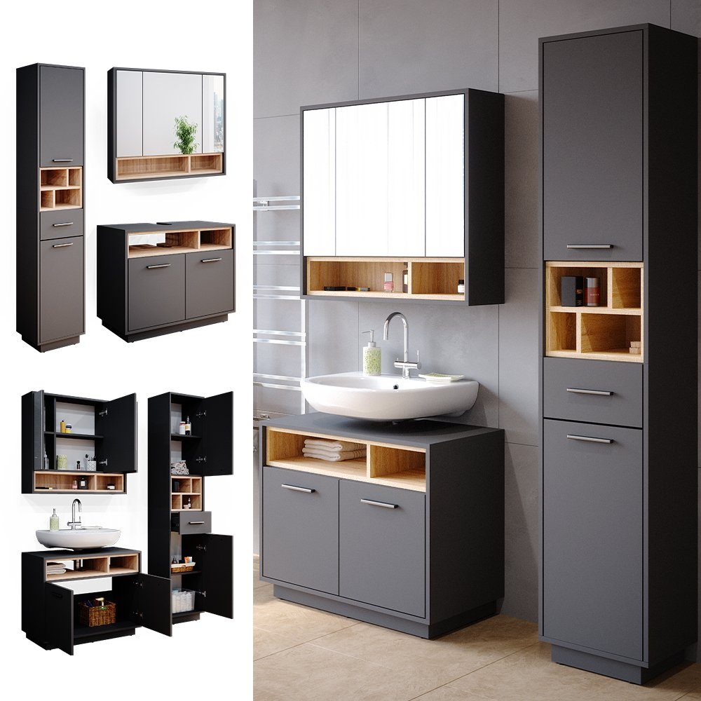 Vicco Badmöbel-Set Beatrice, Anthrazit/Sonoma, 3 Teile, mit Hochschrank, (3 günstig online kaufen