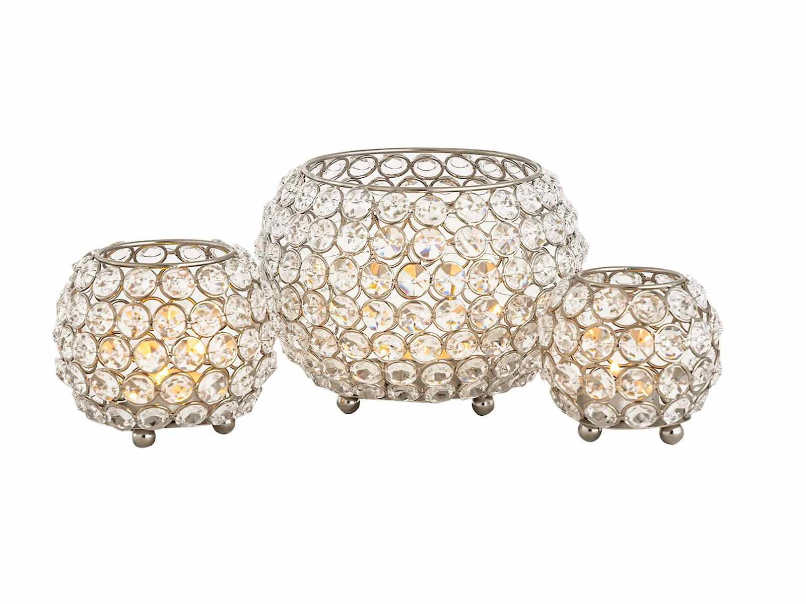 Crystal Casamia Windlicht Kerzenhalter Kerzenständer Set Teelichthalter gold o. silber 3-teilig