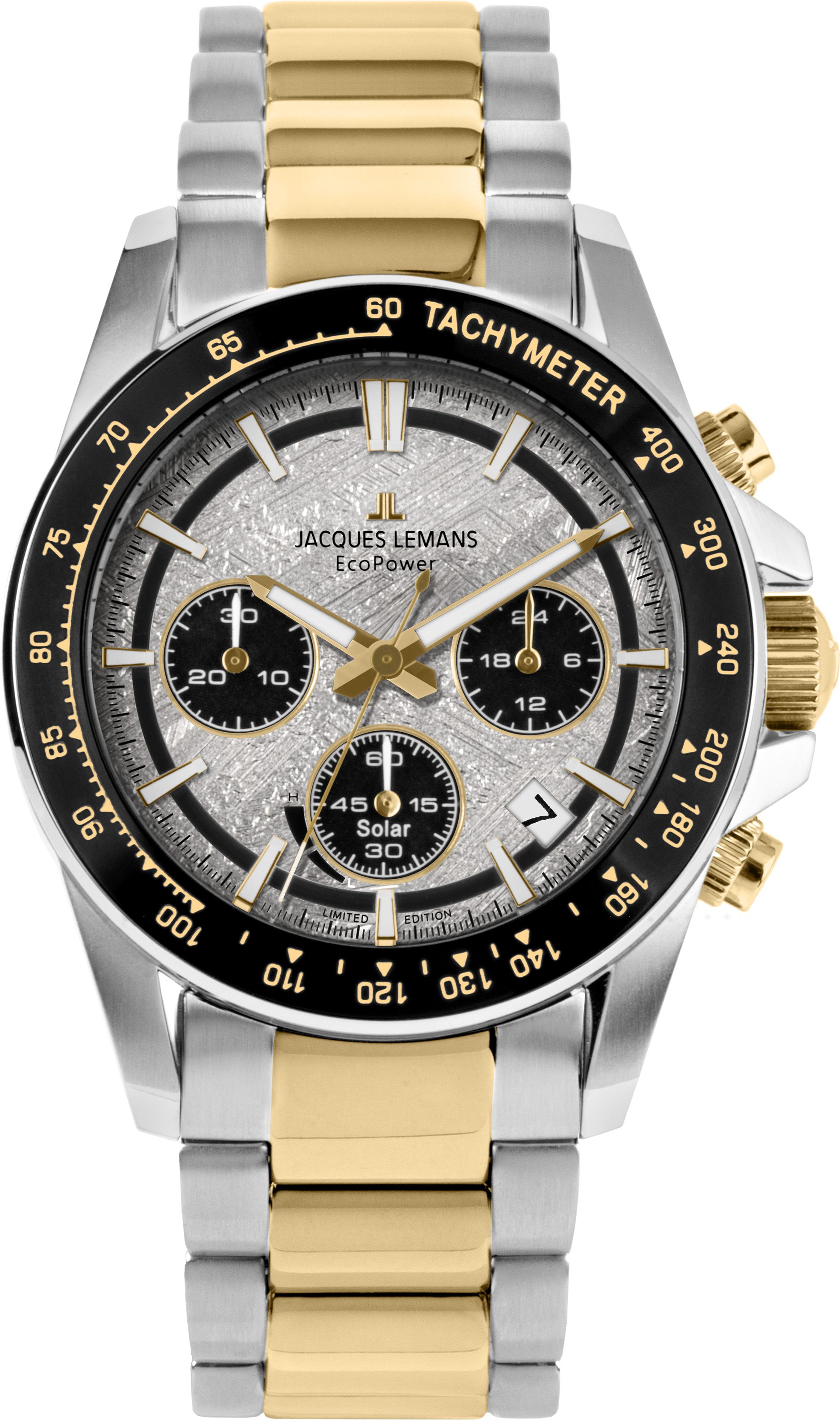 Jacques Lemans Chronograph Eco Power Limited Edition 50-10E, (Set, 3-tlg., mit Wechselwerkzeug und -band), Armbanduhr, Solar, Herrenuhr, Edelstahlarmband