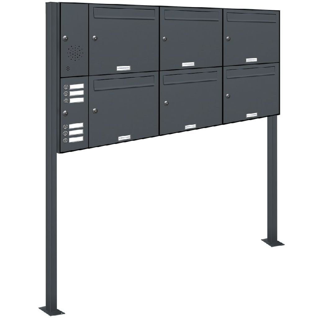 AL Briefkastensysteme Standbriefkasten 6er Premium Standbriefkasten mit Klingel Links RAL 7016 3x2