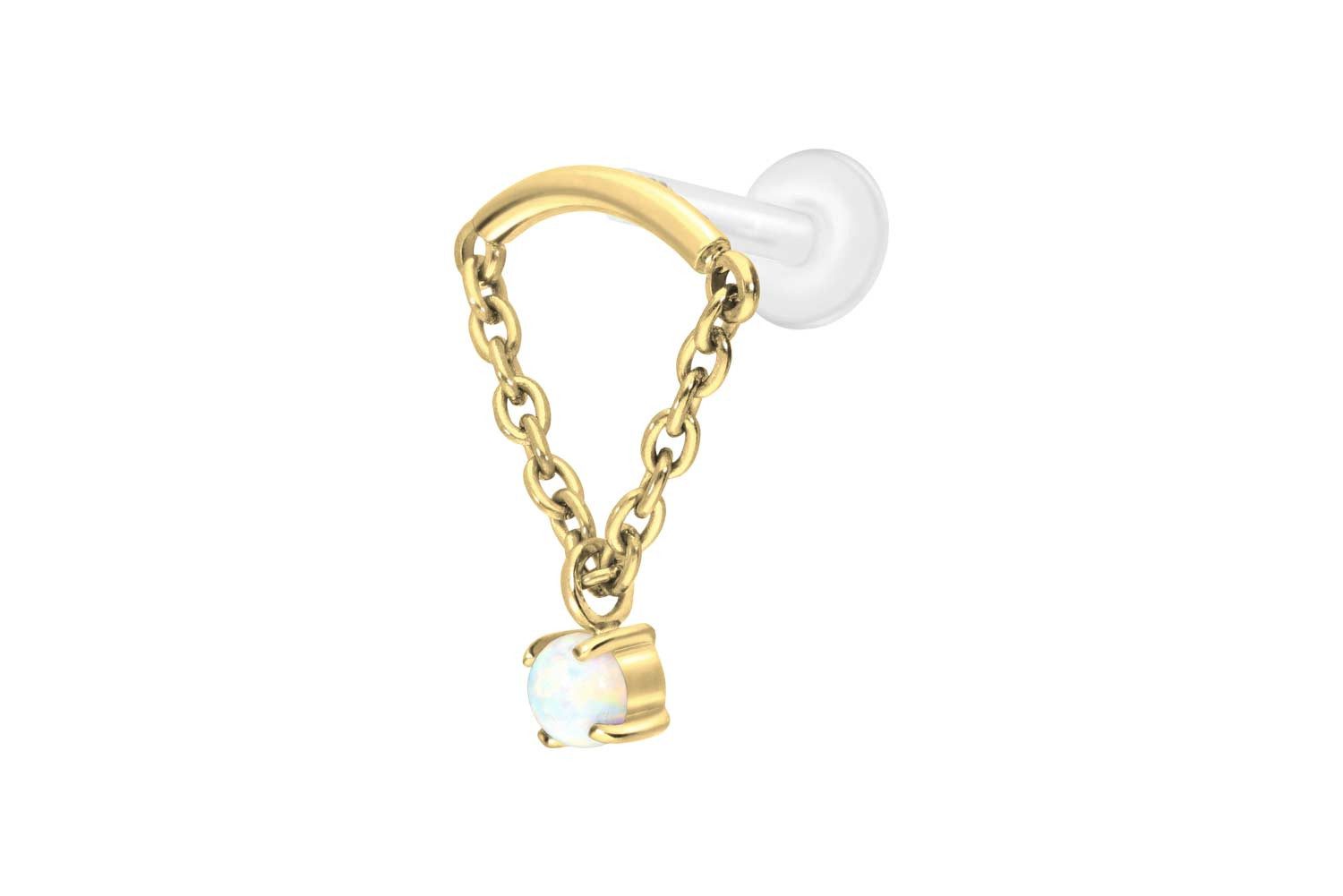 Piercing-Set PTFE Labret mit Innengewinde + Titan-Aufsatz BOGEN + KETTE +