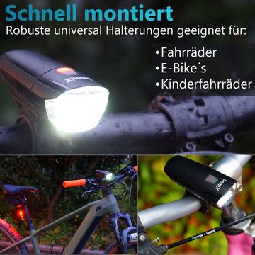 bemiX Fahrradbeleuchtung LED Fahrradlicht-Set StVZO Frontlicht & Rücklicht Speichenreflektoren, Helle LEDs, Fahrradleuchten IPX4 wasserfest, inkl. 4 Katzenaugen