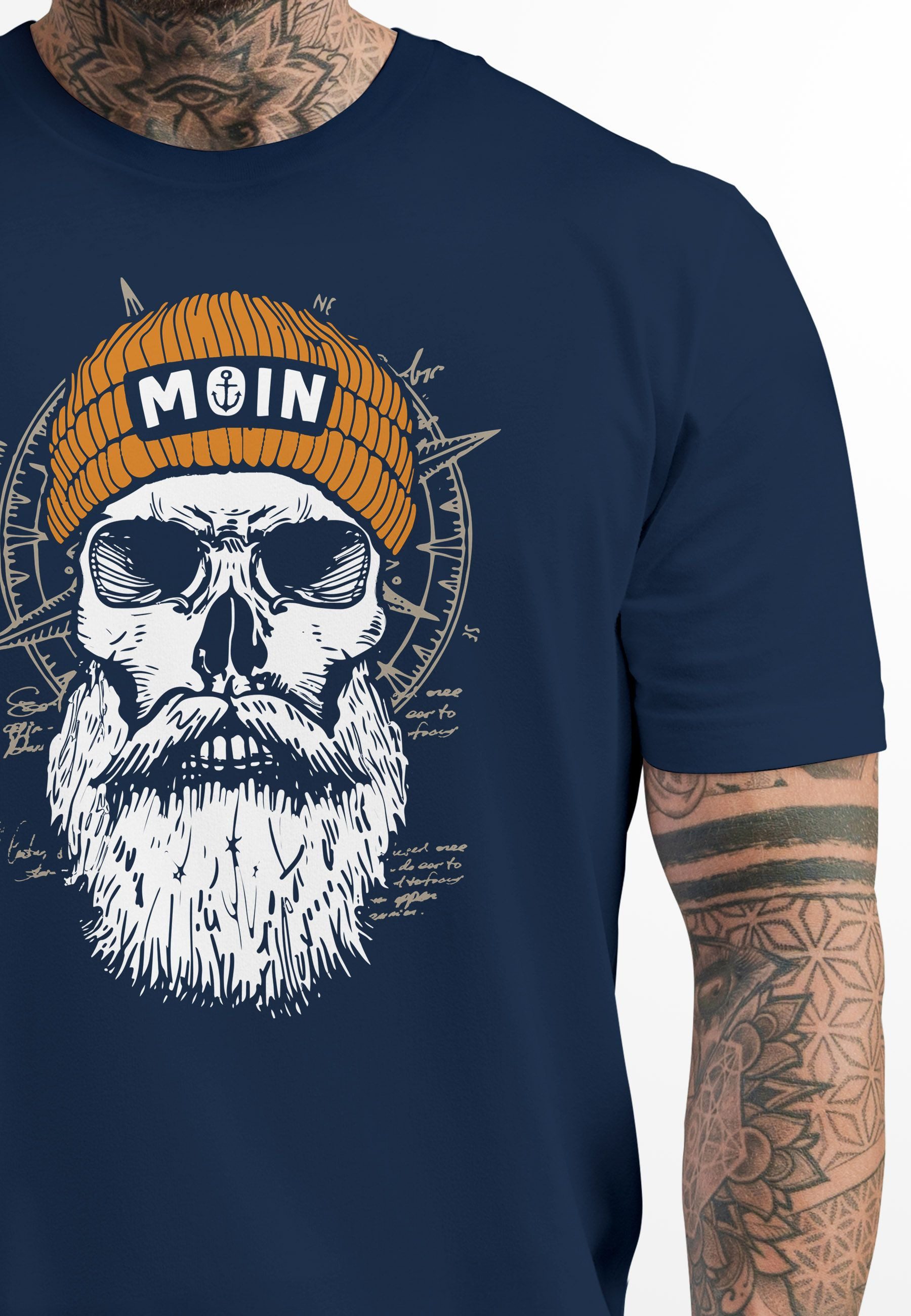 Neverless Print-Shirt Herren T-Shirt Printshirt Moin Skull Windrose Kompass günstig online kaufen