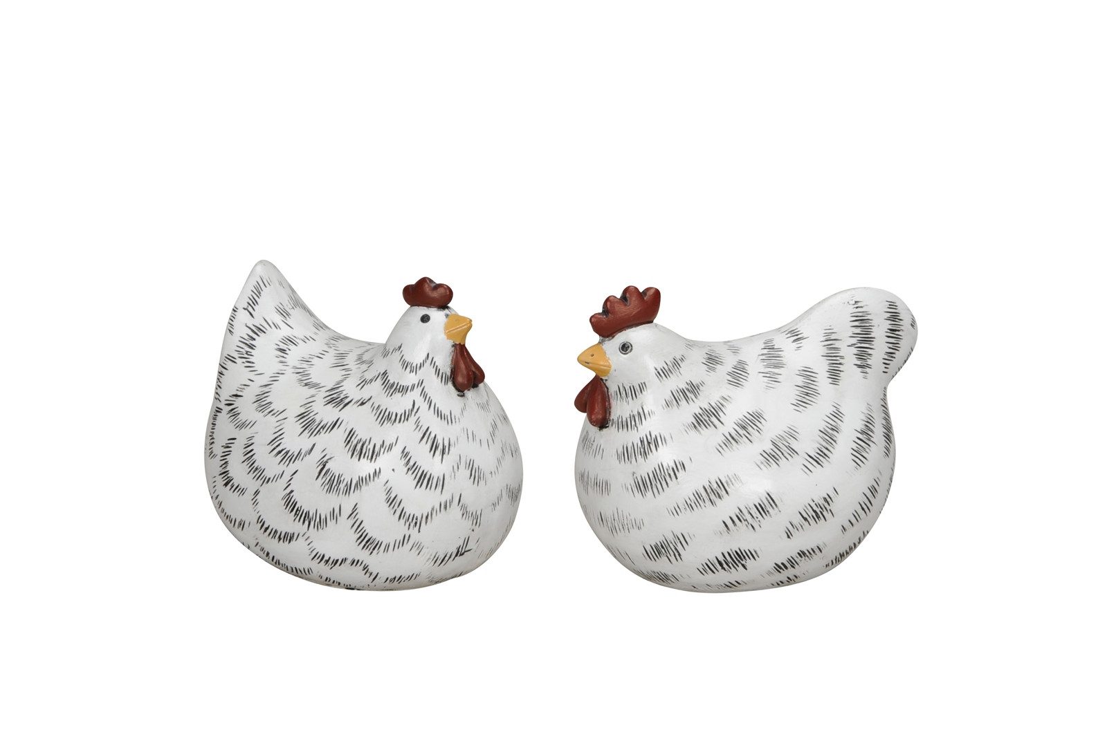 Osterfigur Hahn Henne weiss/schwarz Ø7x10,5cm H8,5cm Polyresien 2fach sort.
