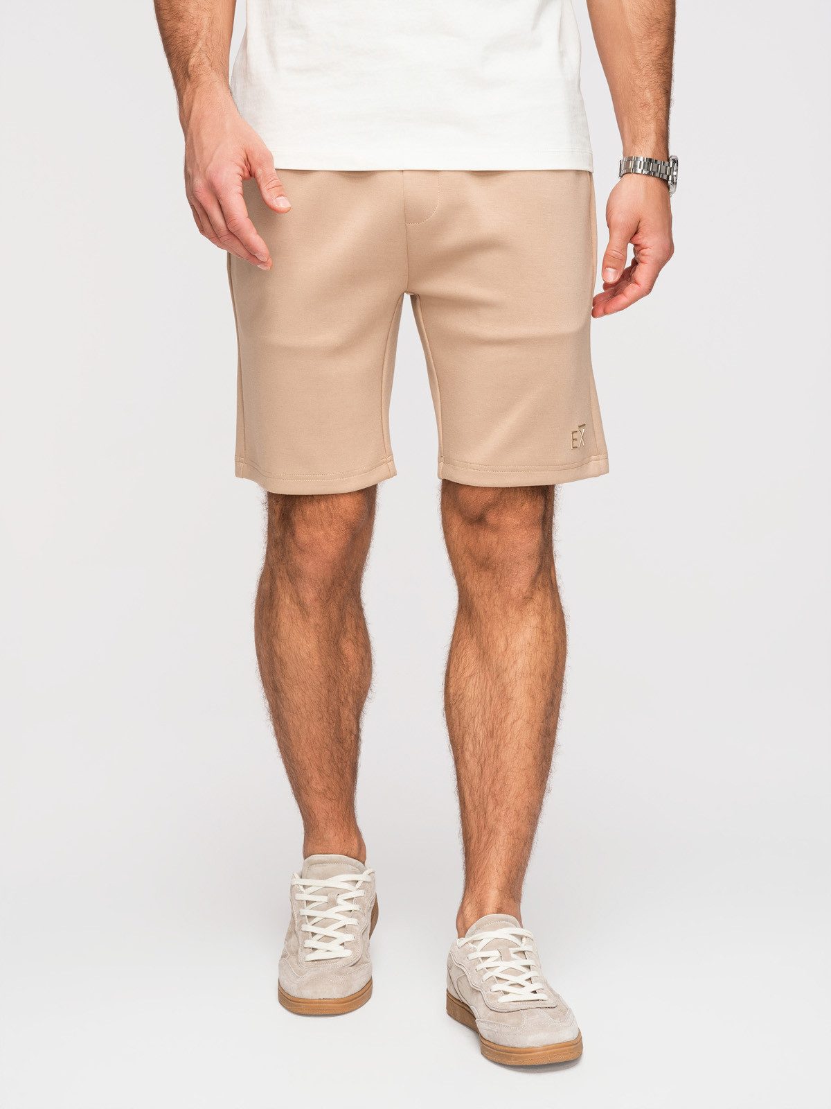 OMBRE Sweatshorts Herren Sweatshorts Regular Fit Elastischer Bund Beige L (kein Set, 1-tlg) Elastischer Bund mit Kordelzug – Bild 2 von 5