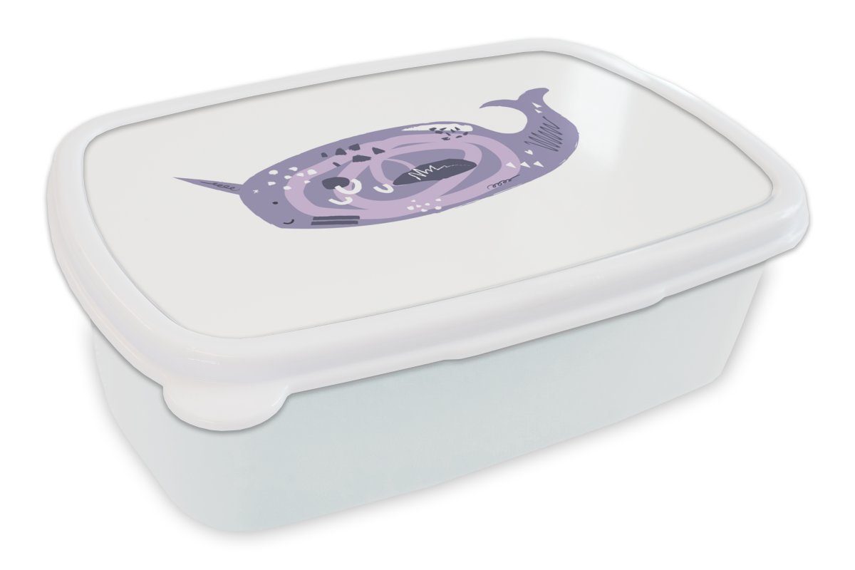 MuchoWow Lunchbox Fische - Tiere - Lila - Aquarell, Kunststoff, (2-tlg), Brotbox für Kinder und Erwachsene, Brotdose, für Jungs und Mädchen weiß