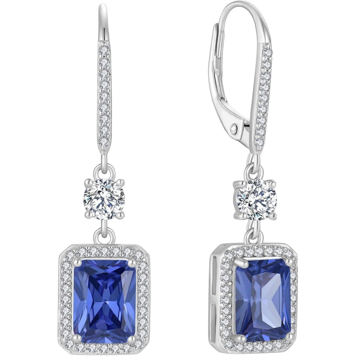 LuxusKollektion Paar Ohrhänger Quadrat Prinzessschliff Hängend Ohrringe 925 Sterling Silber Tansanit