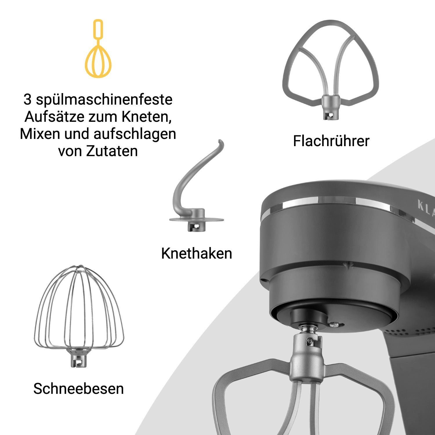 KLAMER Küchenmaschine KLAMER Küchenmaschine Knetmaschine Edelstahl 6 Liter Schüs… 1800W, mit