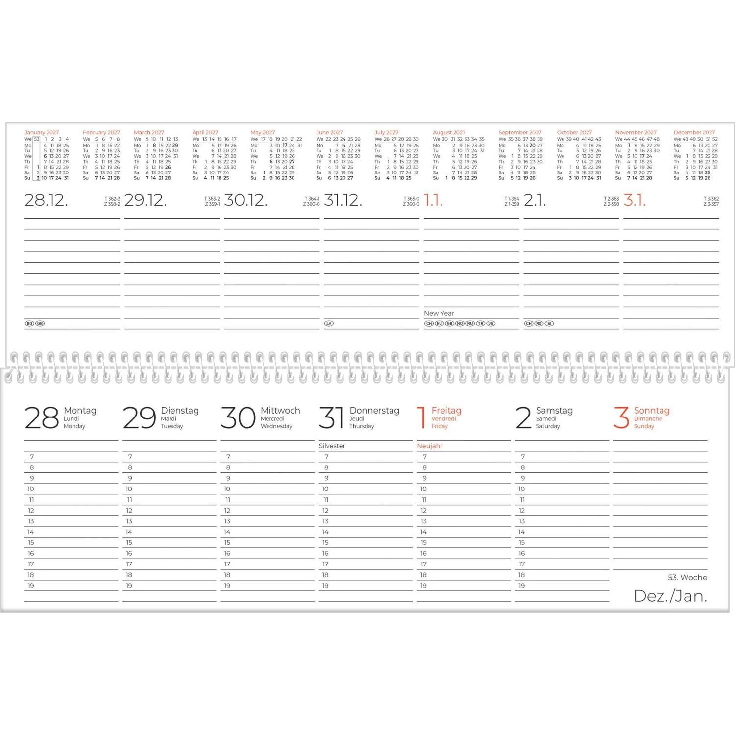 Querkalender Tischquerkalender 1W/2S schwarz 2027