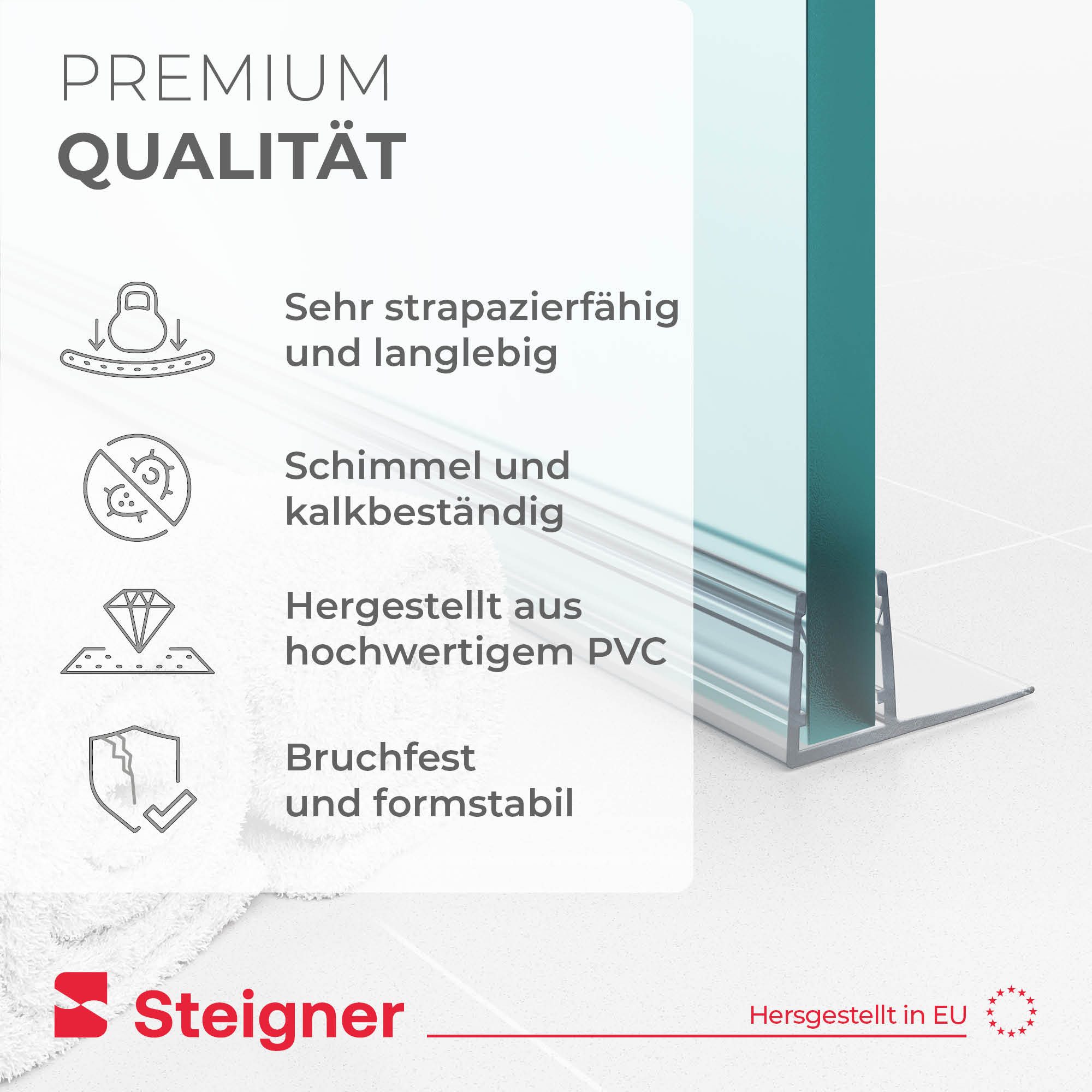 STEIGNER Duschdichtung Duschtürdichtung gerade UK02 30 cm (1 Stk) Transparent 6-8 mm, L: 30 cm, (1 Stück Packung, Einzeldichtung), Dichtung gerade für Eckeinsti – Bild 4 von 5