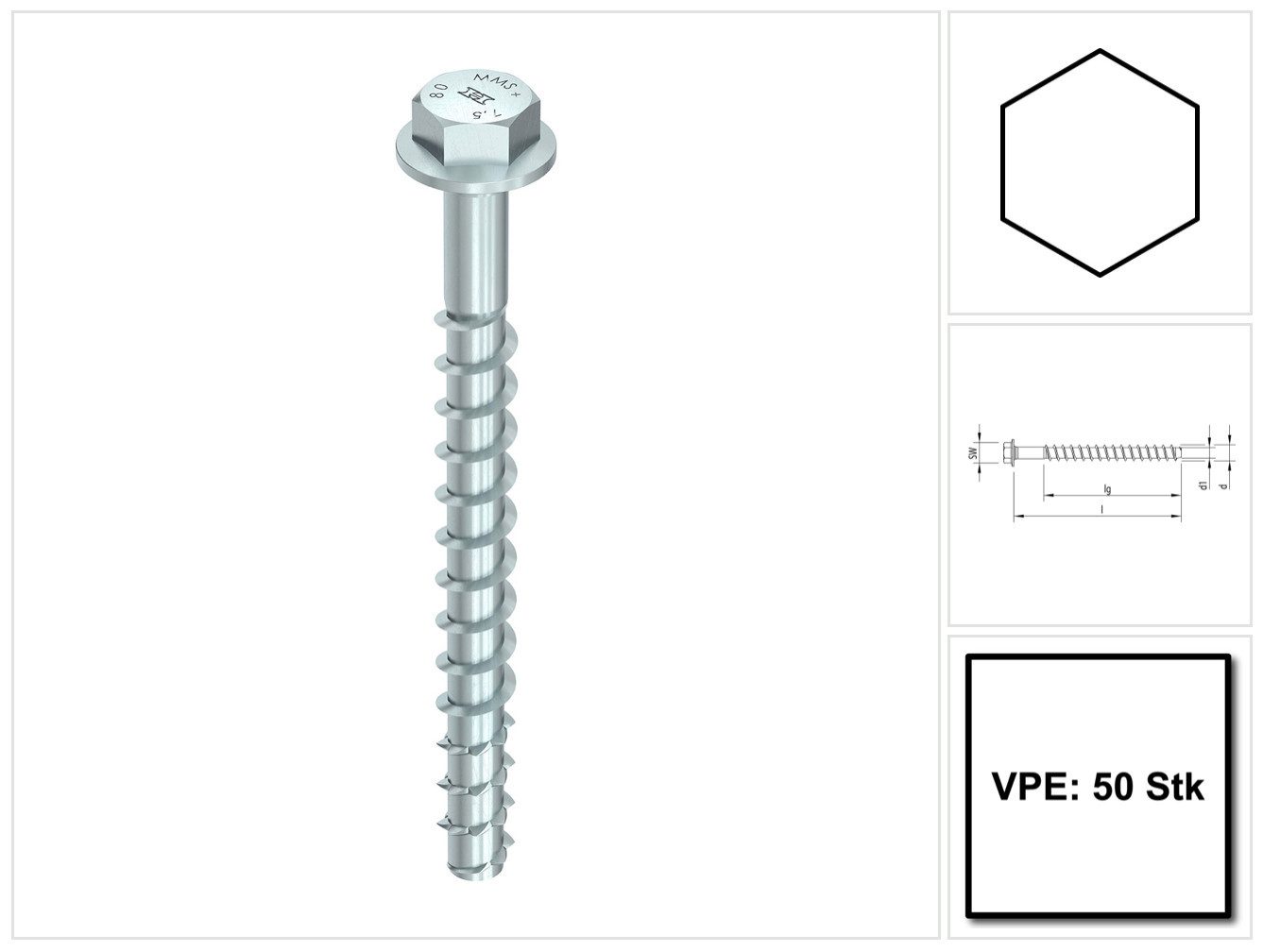 HECO Schrauben Schraube MULTI MONTI plus SS Schraubanker 7,5 x 70 mm 50 Stück (48395) Beton