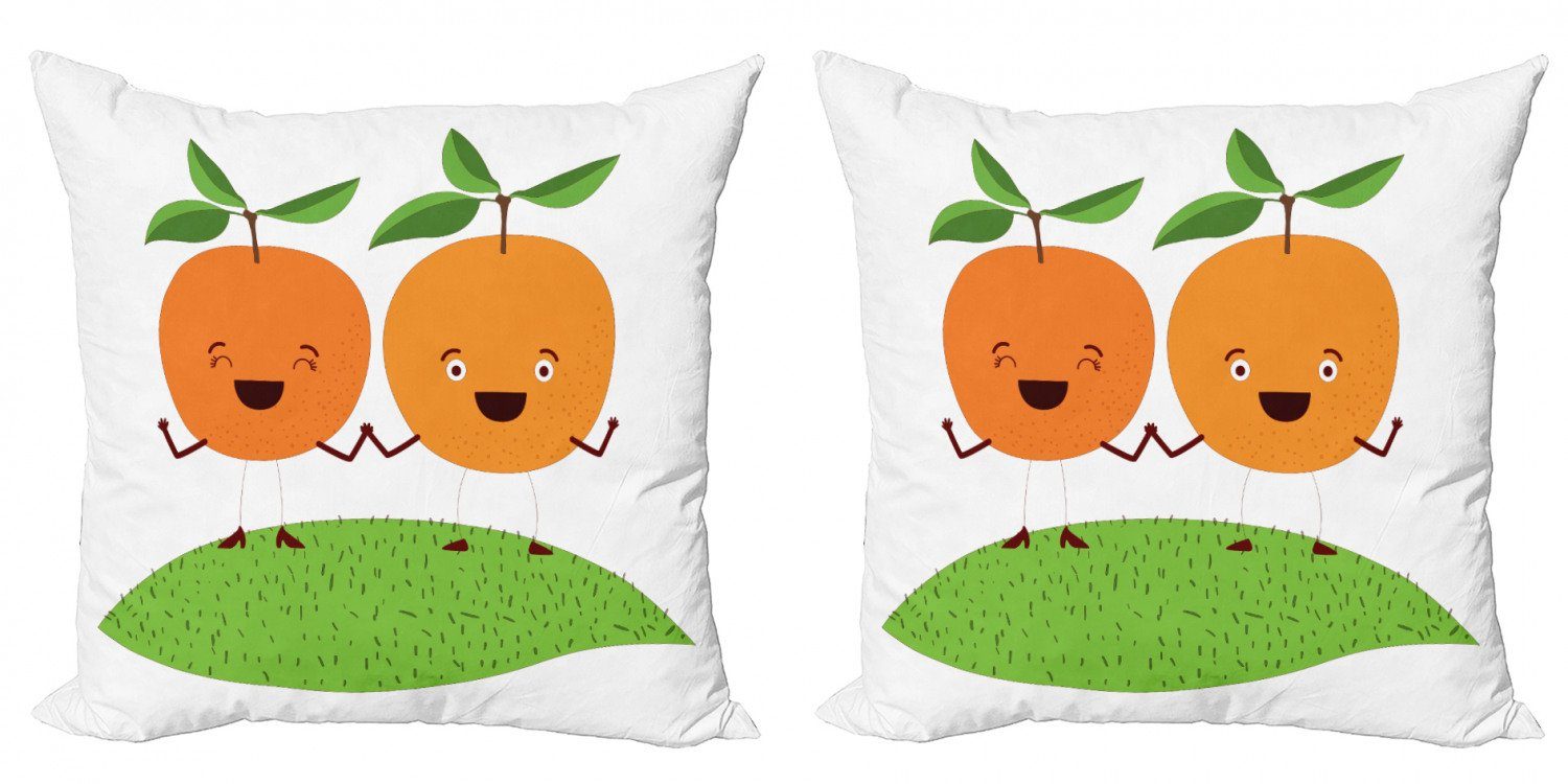 Kissenbezüge Modern Accent Doppelseitiger Digitaldruck, Abakuhaus (2 Stück), grün orange Karikatur-Frucht