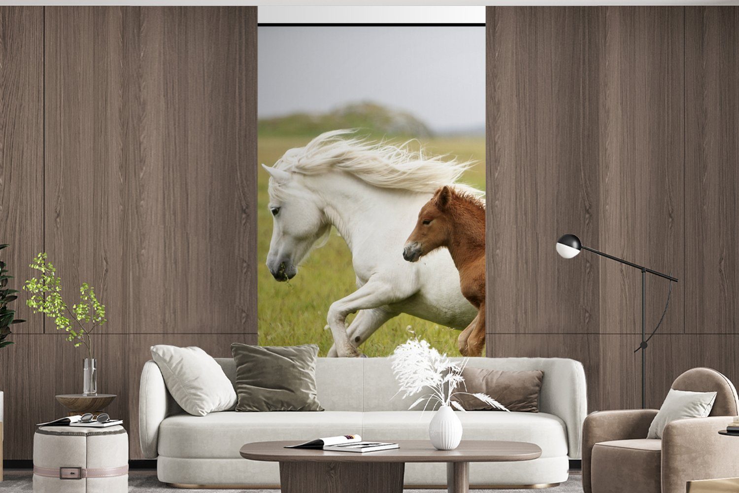 MuchoWow Fototapete Pferde - Tiere für Matt, Wohnzimmer Küche, Schlafzimmer Vliestapete bedruckt, Gras, (2 St), - Fototapete