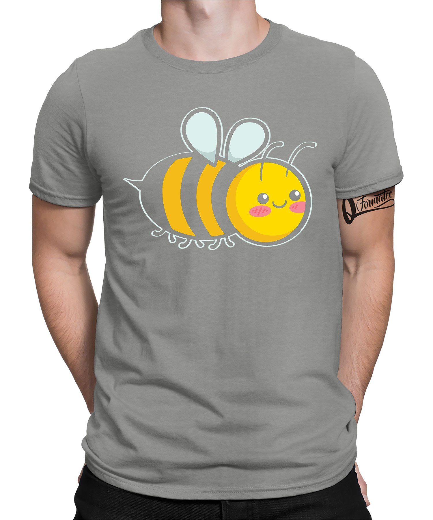 Quattro Formatee Kurzarmshirt Süße Biene Imker Honig Herren T-Shirt (1-tlg) Heather Grau