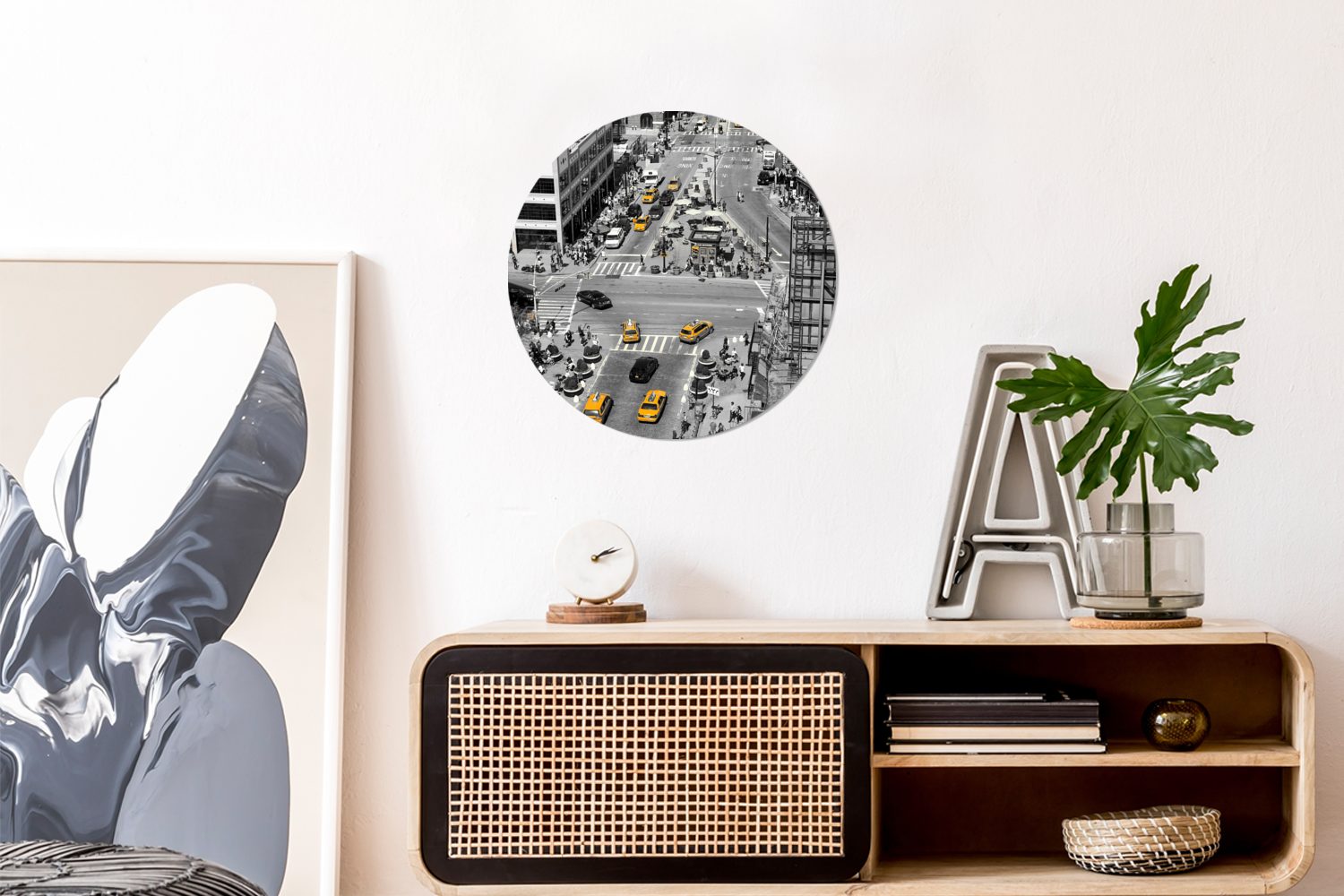 Schwarz-Weiß-Luftaufnahme Wanddekoration USA, den in cm Wandbild, Forex, Manhattan (1 Rundes St), Kreis von Wohnzimmer, 30x30 Gemälde MuchoWow