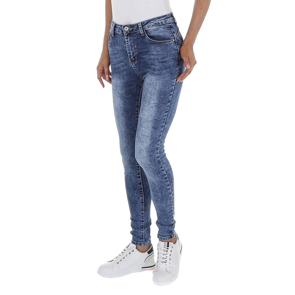 Ital-Design Freizeit Stretch Used-Look Jeans Waist Blau High Damen in High-waist-Jeans