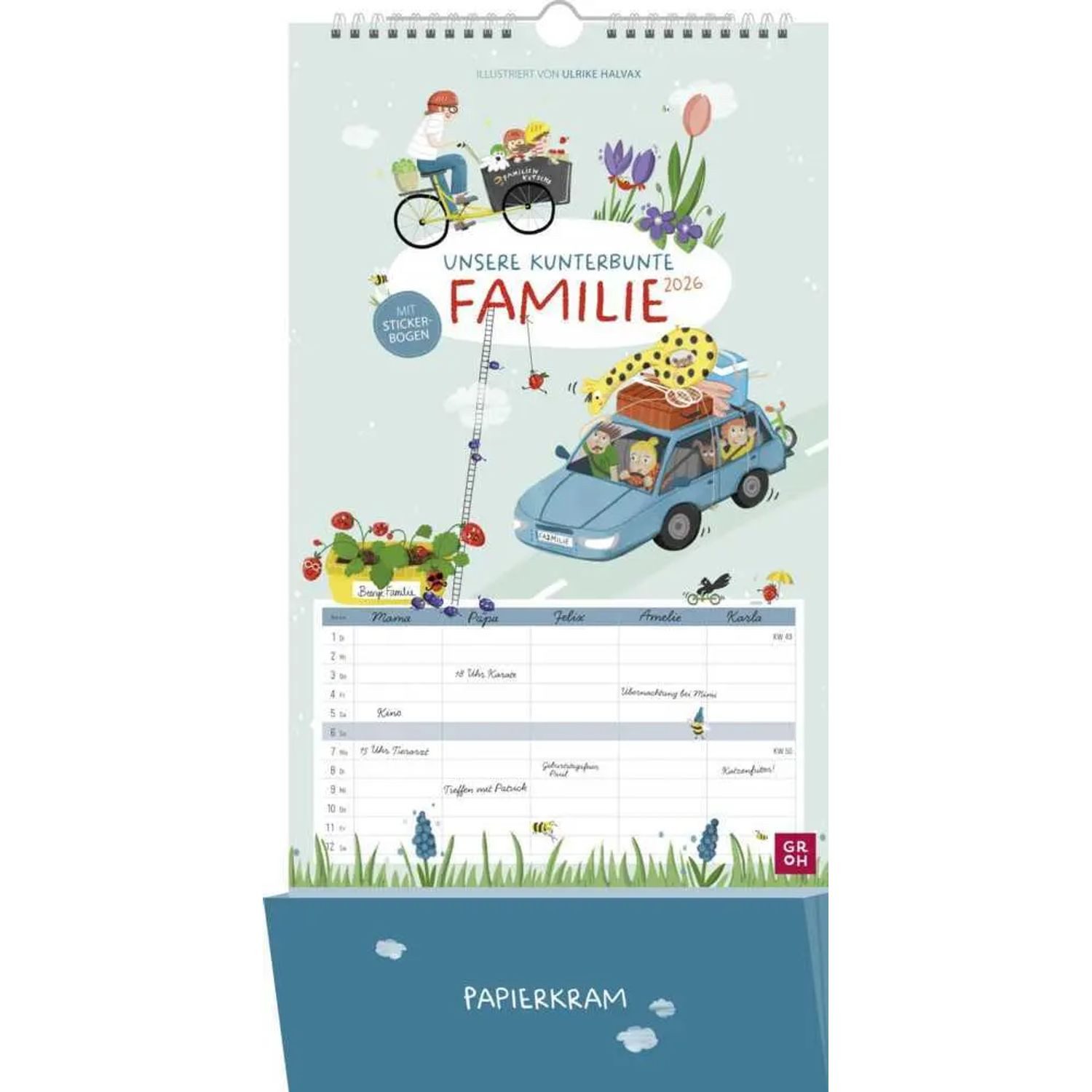 groh Verlag Wandkalender Familienplaner 2026: Unsere kunterbunte Familie