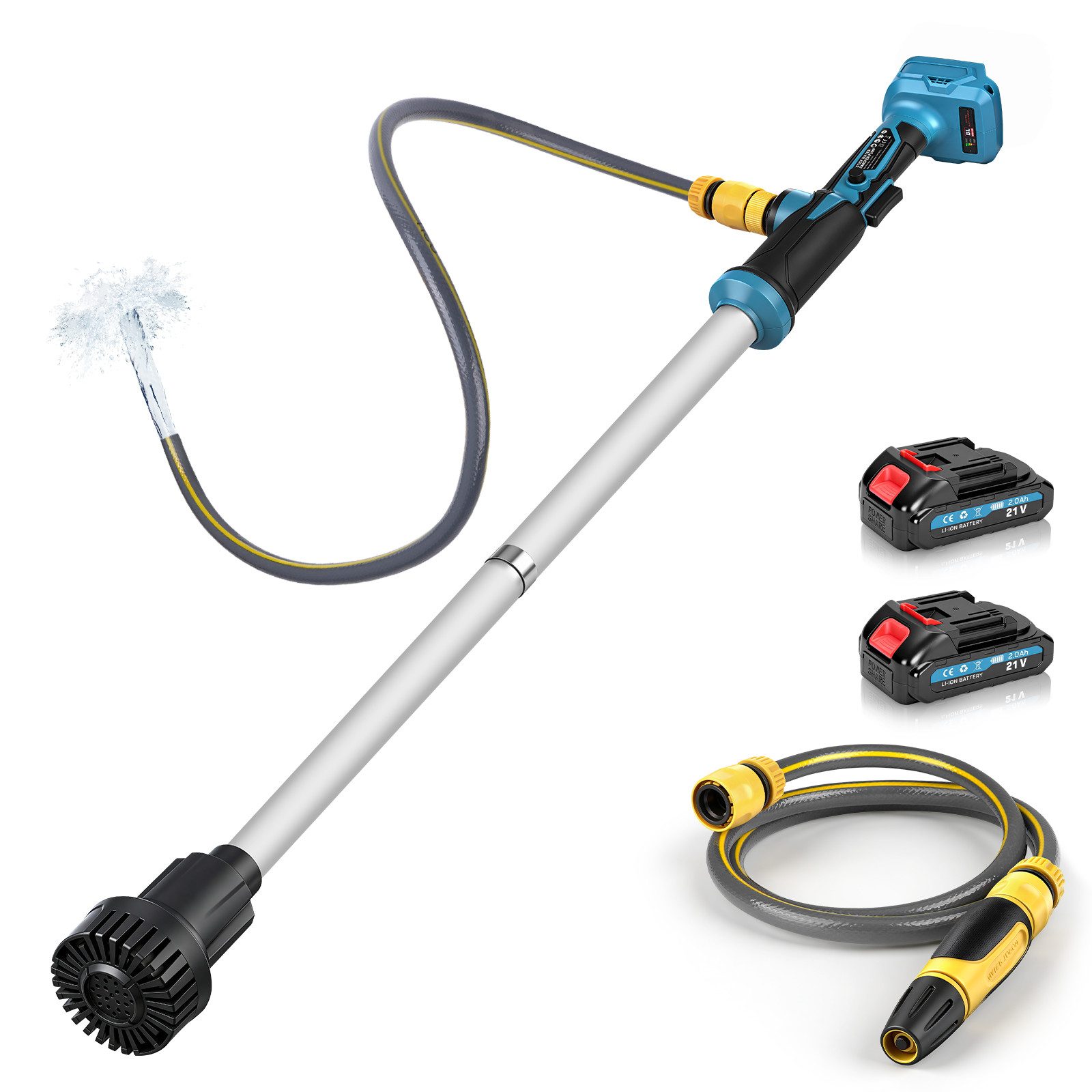 XERSEK Regenfasspumpe 3000L/h Wasserpumpe mit Gartensprühdüse Kabellose Stab-Transferpumpe (Fasspumpe mit 2×2.0Ah Akku 18V), für Pool/Garten/Teich/Wohnmobil/Boot