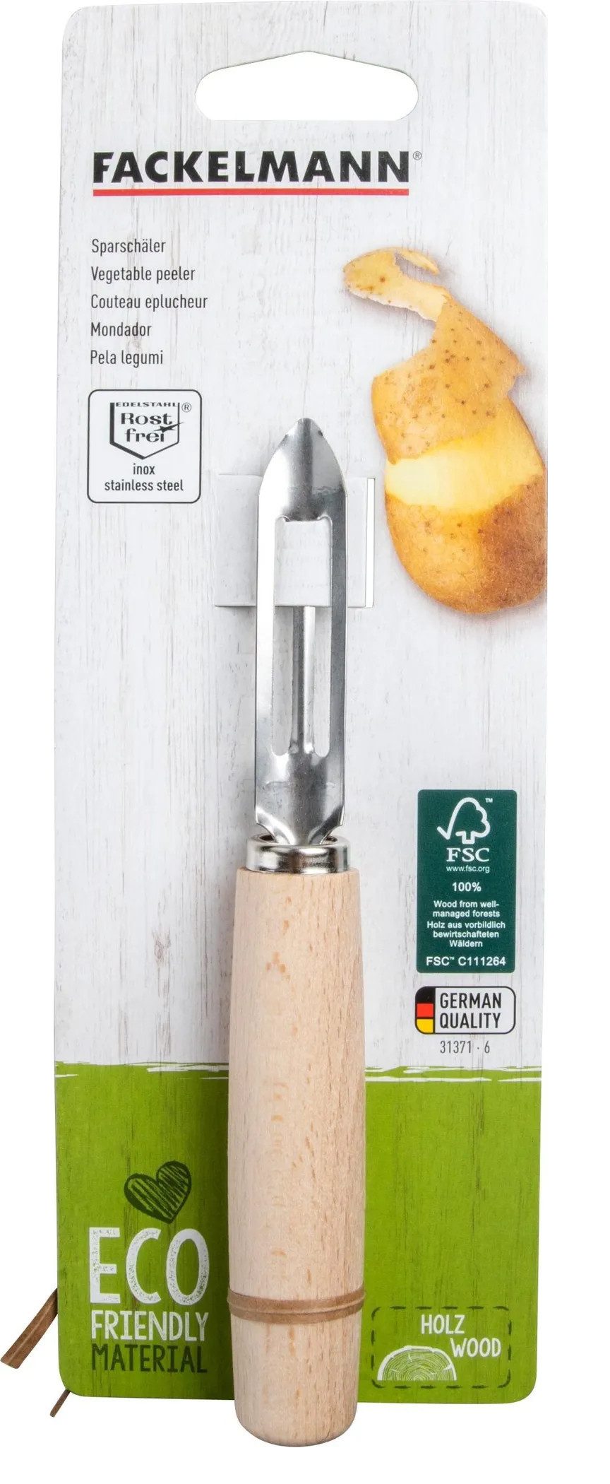 FACKELMANN Gemüseschneider FACKELMANN Nature Sparschäler – Edelstahl – Buchenholzgriff – 15 cm