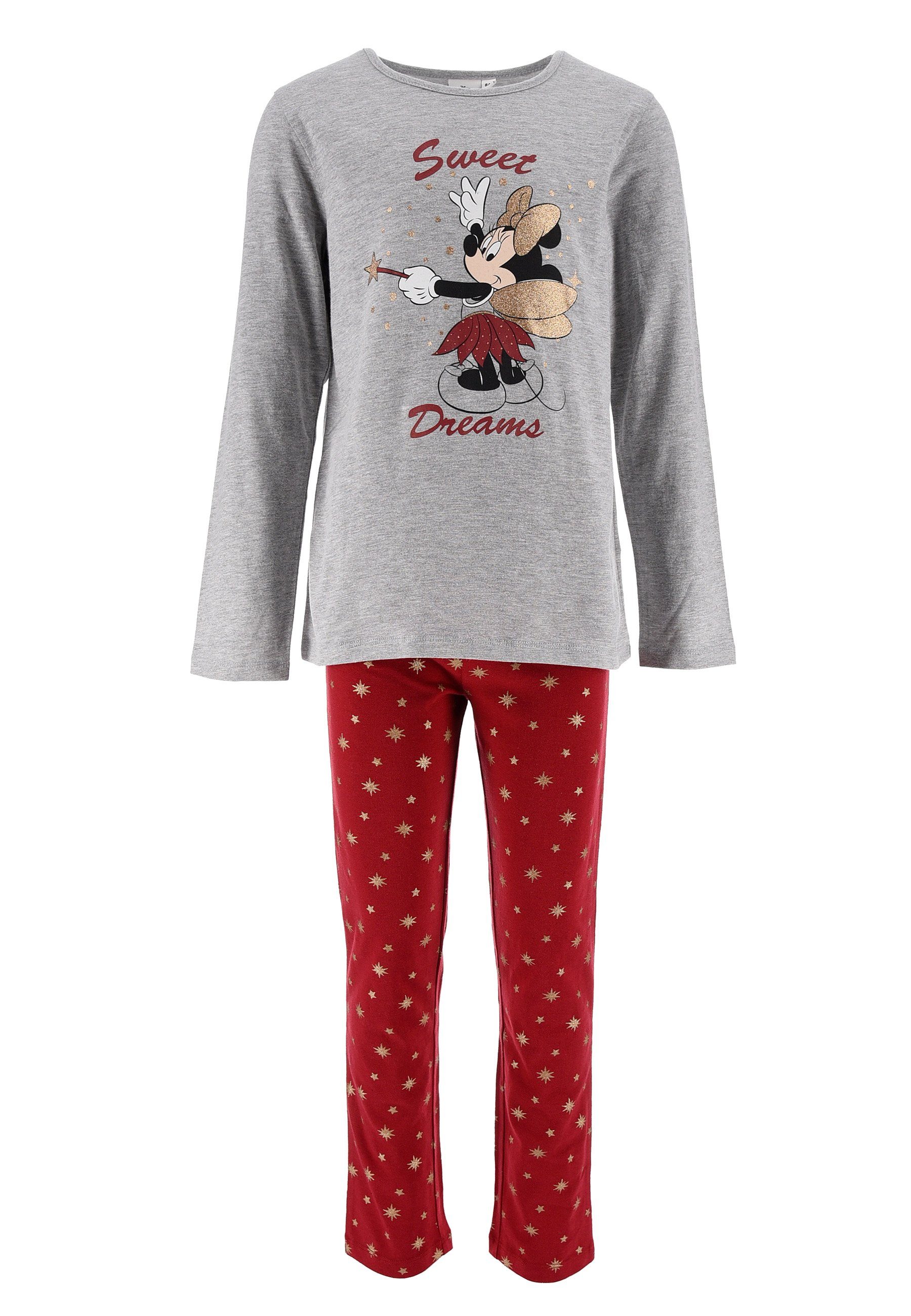 + tlg) Kinder Schlafanzug Grau Schlaf-Hose Mädchen Mini Shirt Langarm Disney Mouse (2 Pyjama Kinder Schlafanzug Minnie Maus