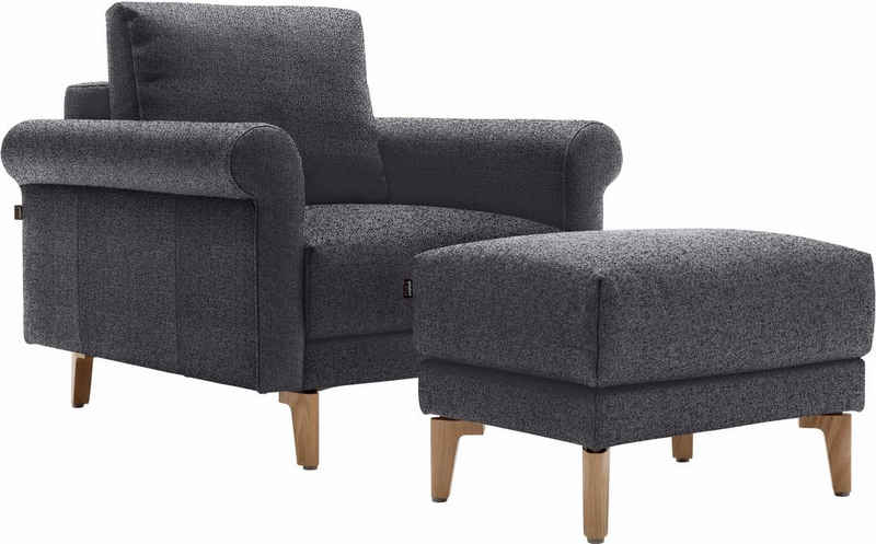 hülsta sofa Sessel »hs.450«, Armlehne Schnecke modern Landhaus, Breite 88 cm, Fuß Nussbaum, wahlweise Stoff oder Leder