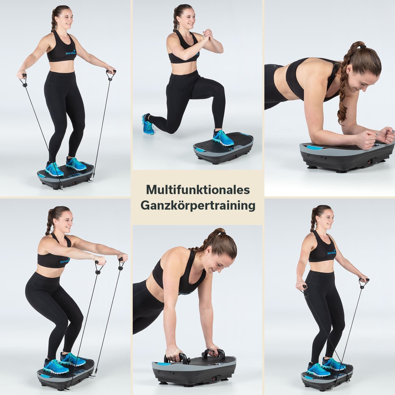 Skandika Vibrationsplatte V2, Fitnessgerät für Zuhause, Multi-Gym Sportgerät mit LCD-Bildschirm, Trainingsbänder, Oszillierende Vibration, Curved Design, leiser Motor