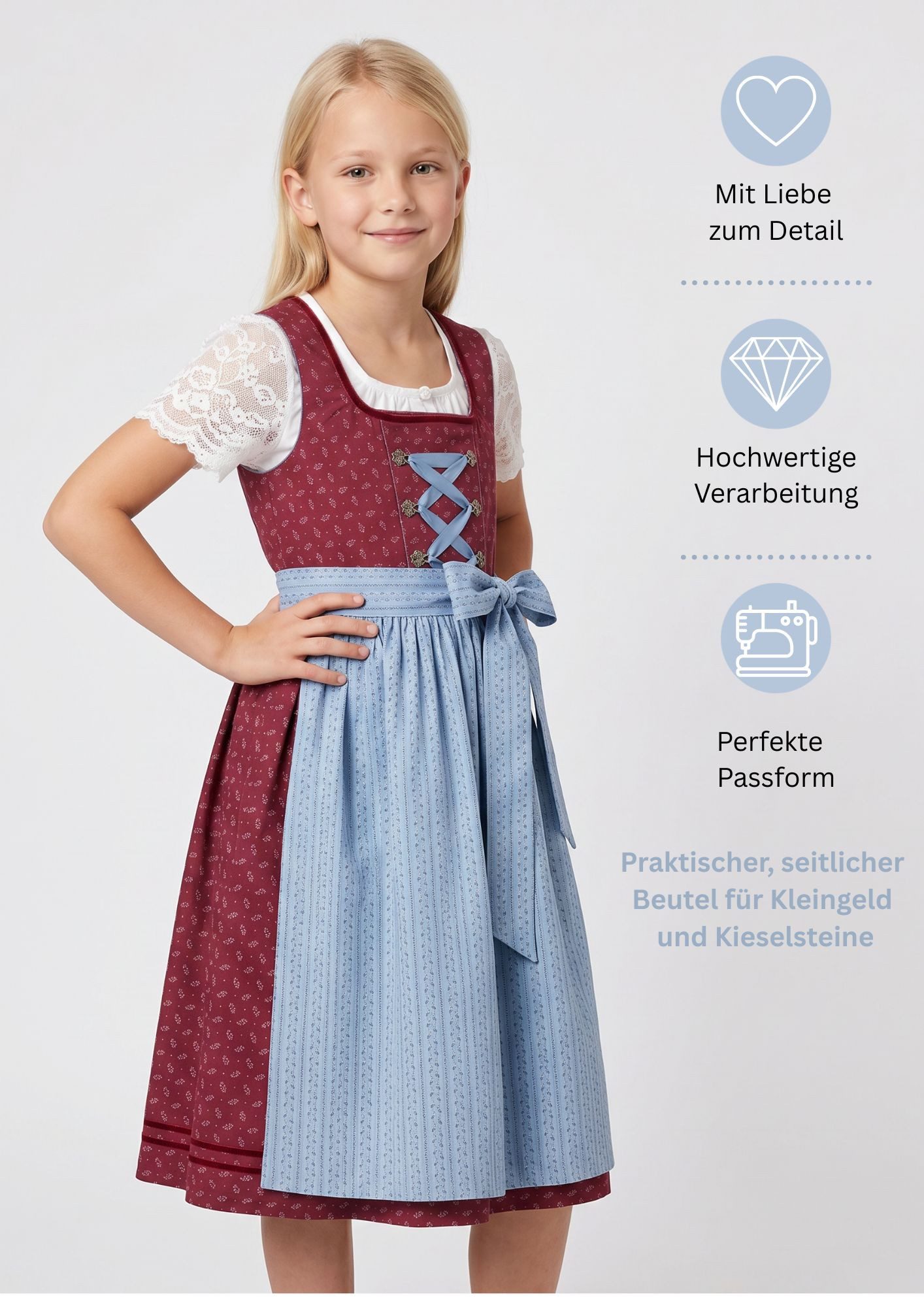 Nübler Dirndl Kinderdirndl Gesr in Bordo von Nübler - Rocklänge knielang
