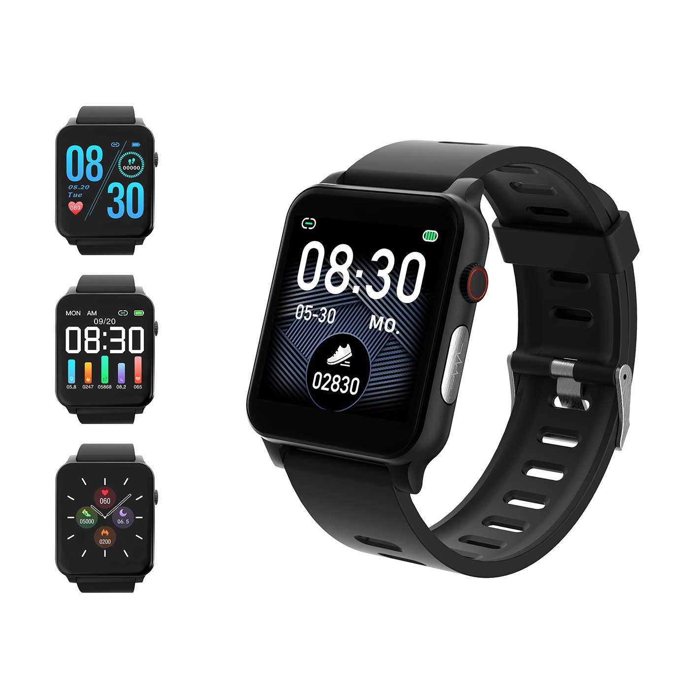 Heyro FIT 21 Fitness Wearable Armbanduhr Blutdruckmessung EKG Schwarz Fitnessuhr (3,9 cm cm), Smartwatch, Ladekabel, Automatische Schlafaufzeichnung und Aktivitätstracking