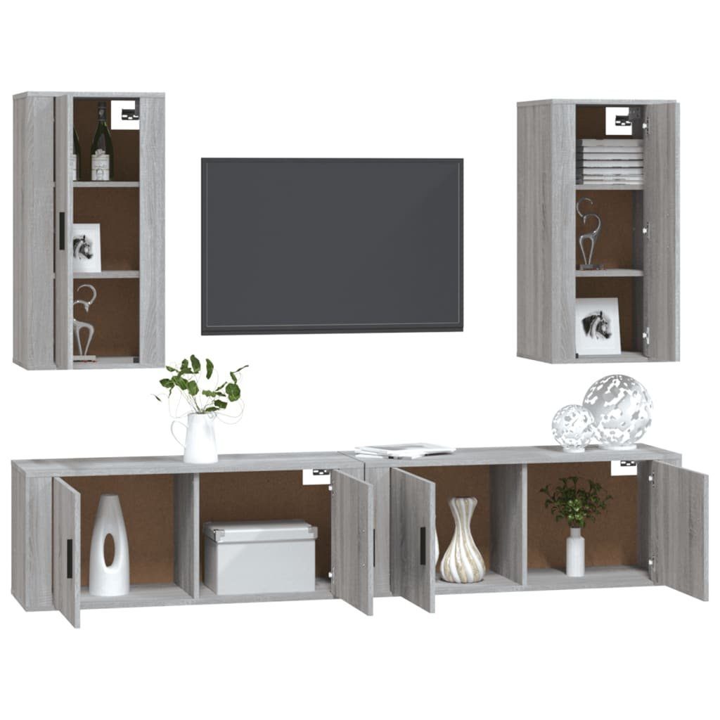 TV-Schrank Grau furnicato Holzwerkstoff 4-tlg. TV-Schrank-Set Sonoma