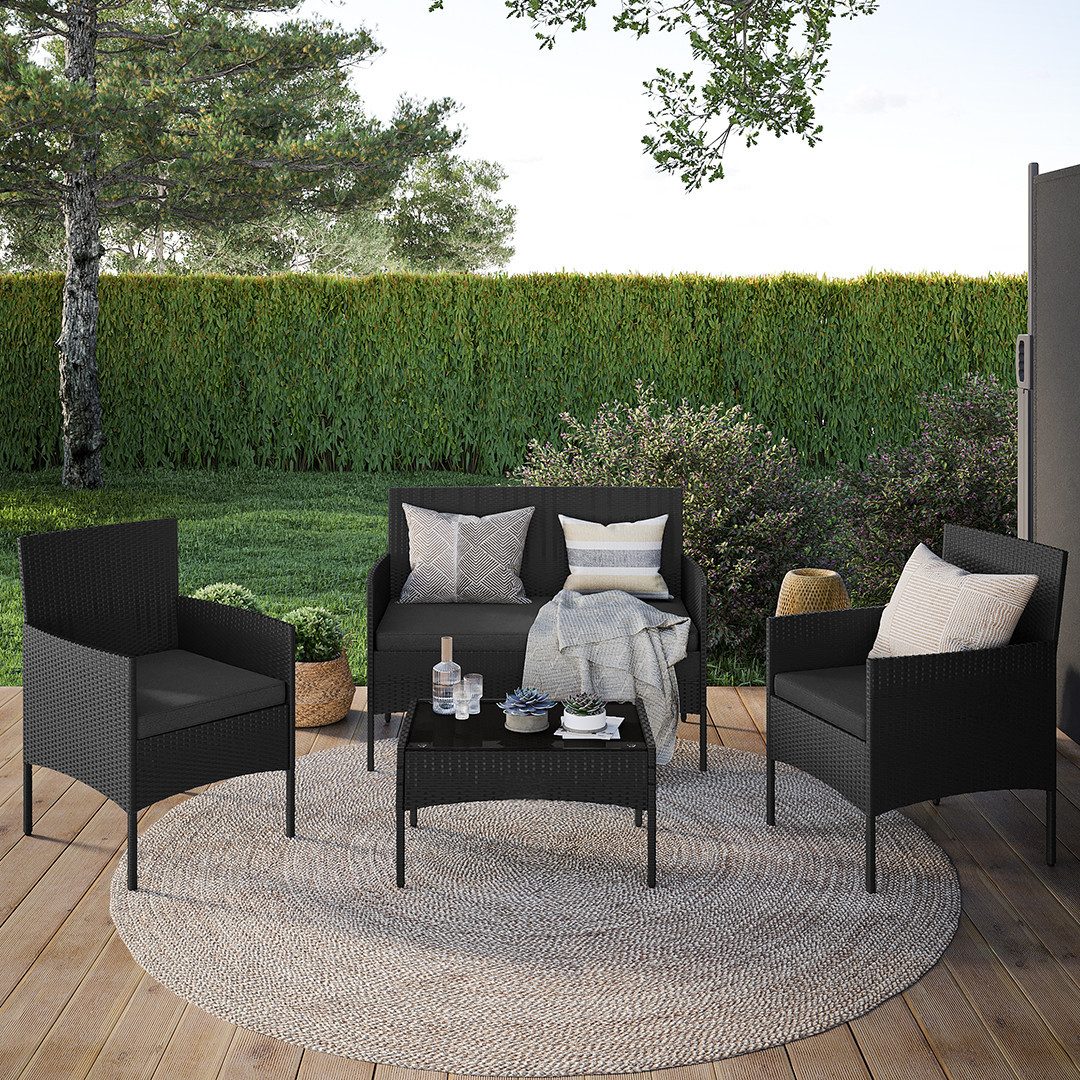 STEELSØN Gartenlounge-Set Thalora, (4-er Set, 1x Sofa, 2x Stuhl, 1x Tisch), Polyrattan Gartenmöbel Set, verschiedene Ausführungen