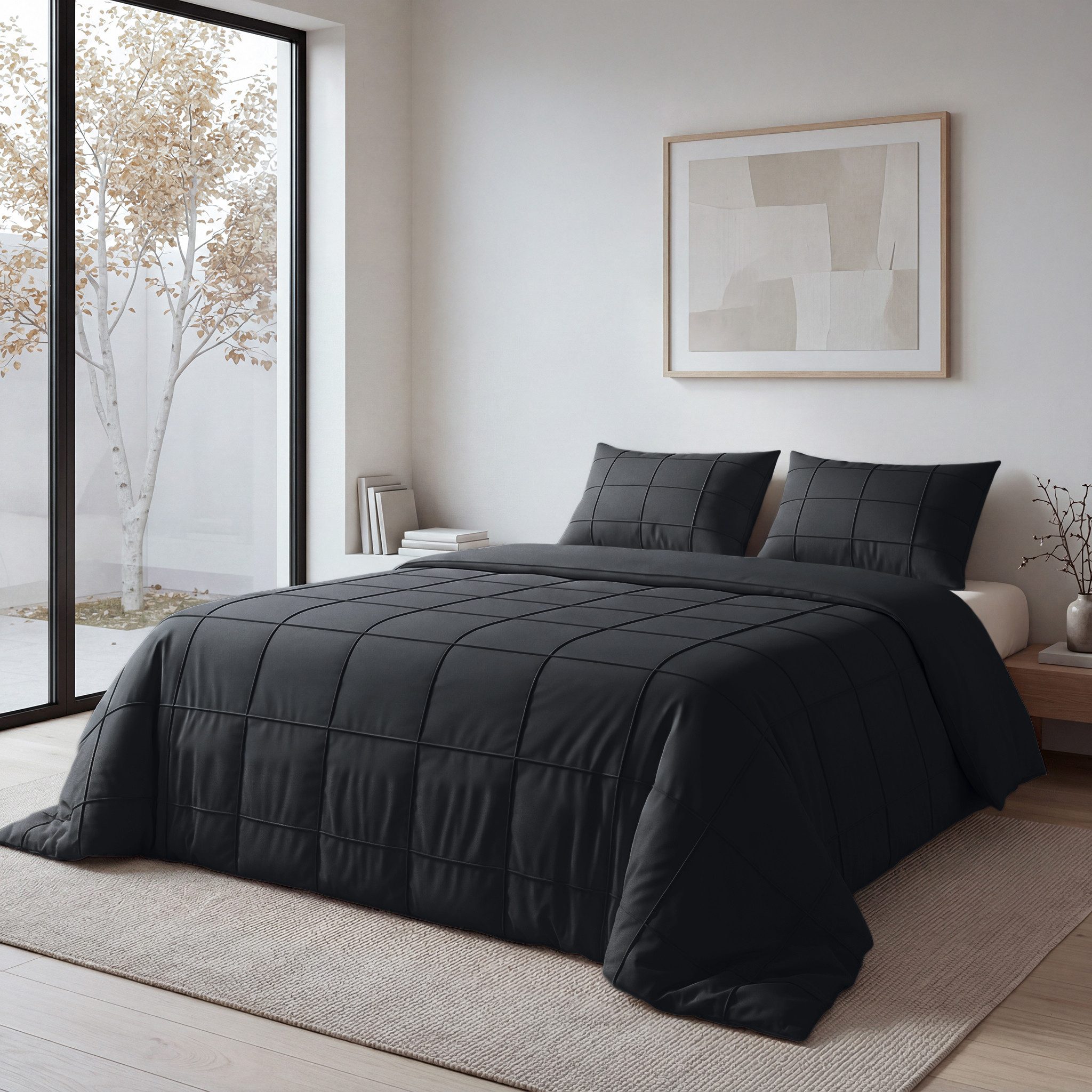 Sitheim® Bettwäsche SLEEPTIME FRESH CHECK PINTUCK Bettbezug & Kissenbezüge, Mikrofaser, 3 teilig – Bild 2 von 5