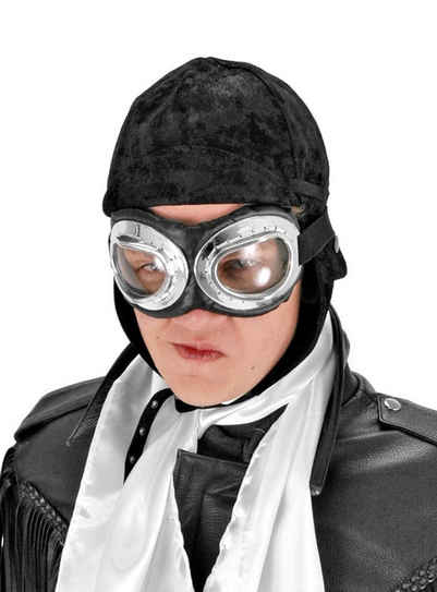 Elope Kostüm Aviator Mütze schwarz, Viktorianische Kopfbedeckung passend zum Steampunk Kostüm