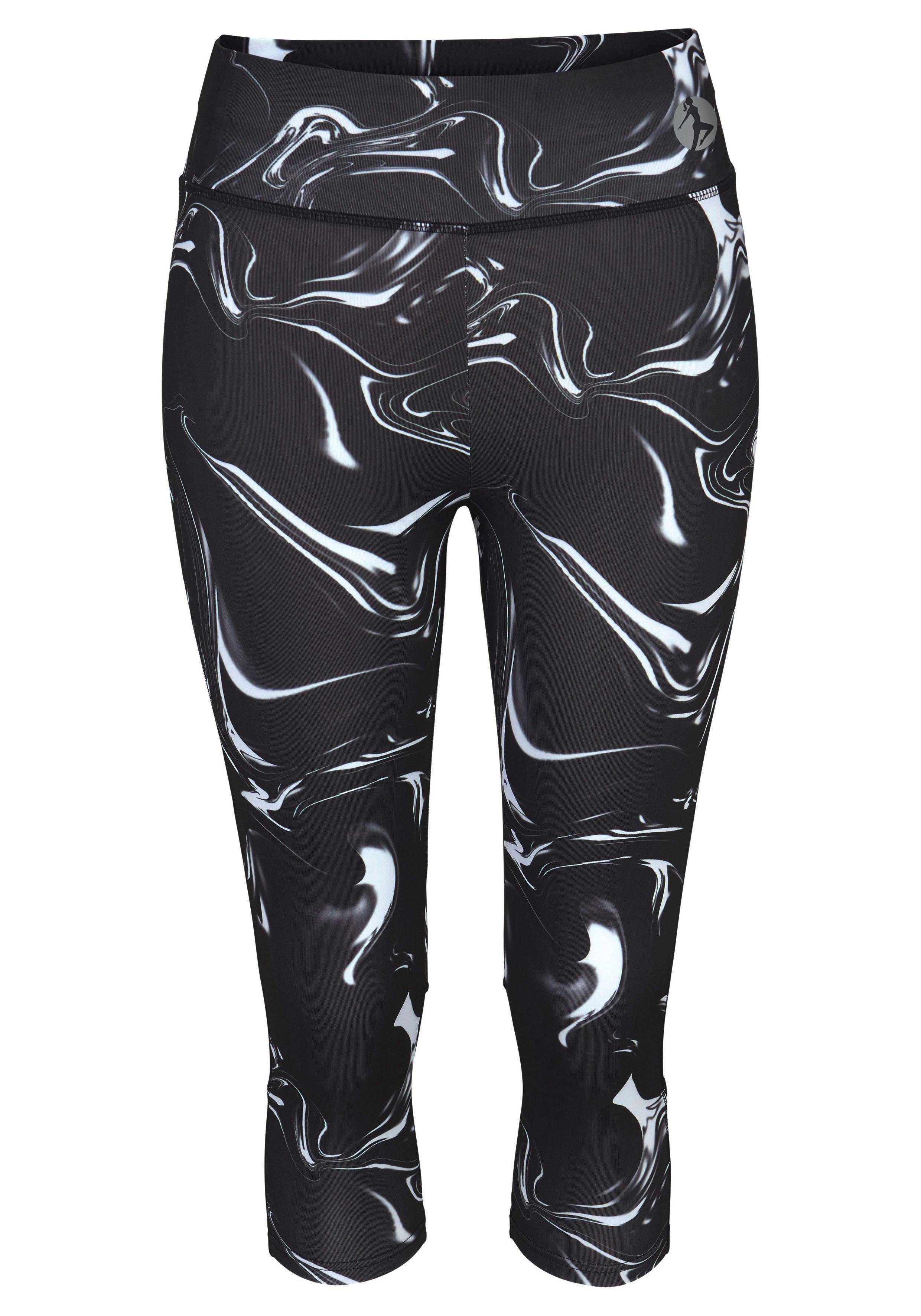 LASCANA ACTIVE Caprileggings Black Marble Sporthose mit breitem Bund – Bild 2 von 5