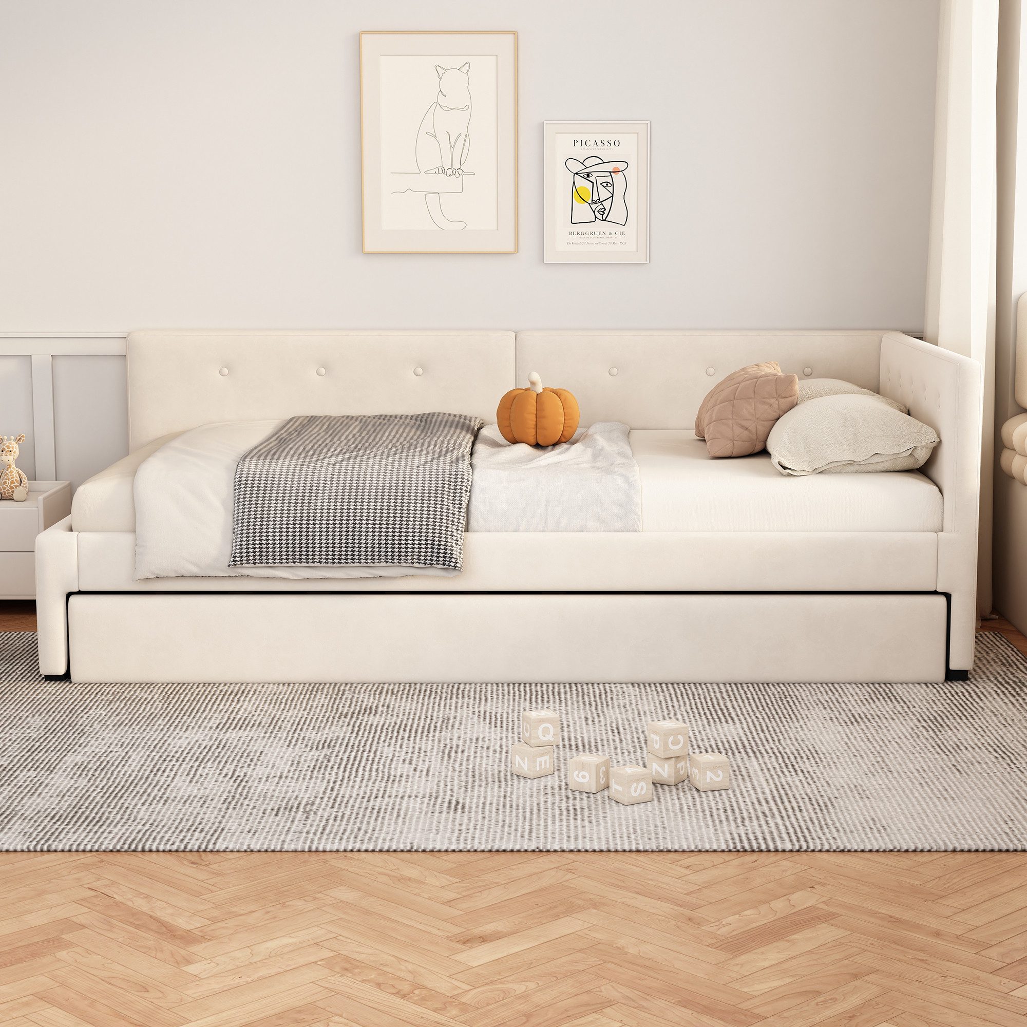 Flieks Daybett, Tagesbett Schlafsofa Polsterbett 90x200cm mit Ausziehbett 90x190cm