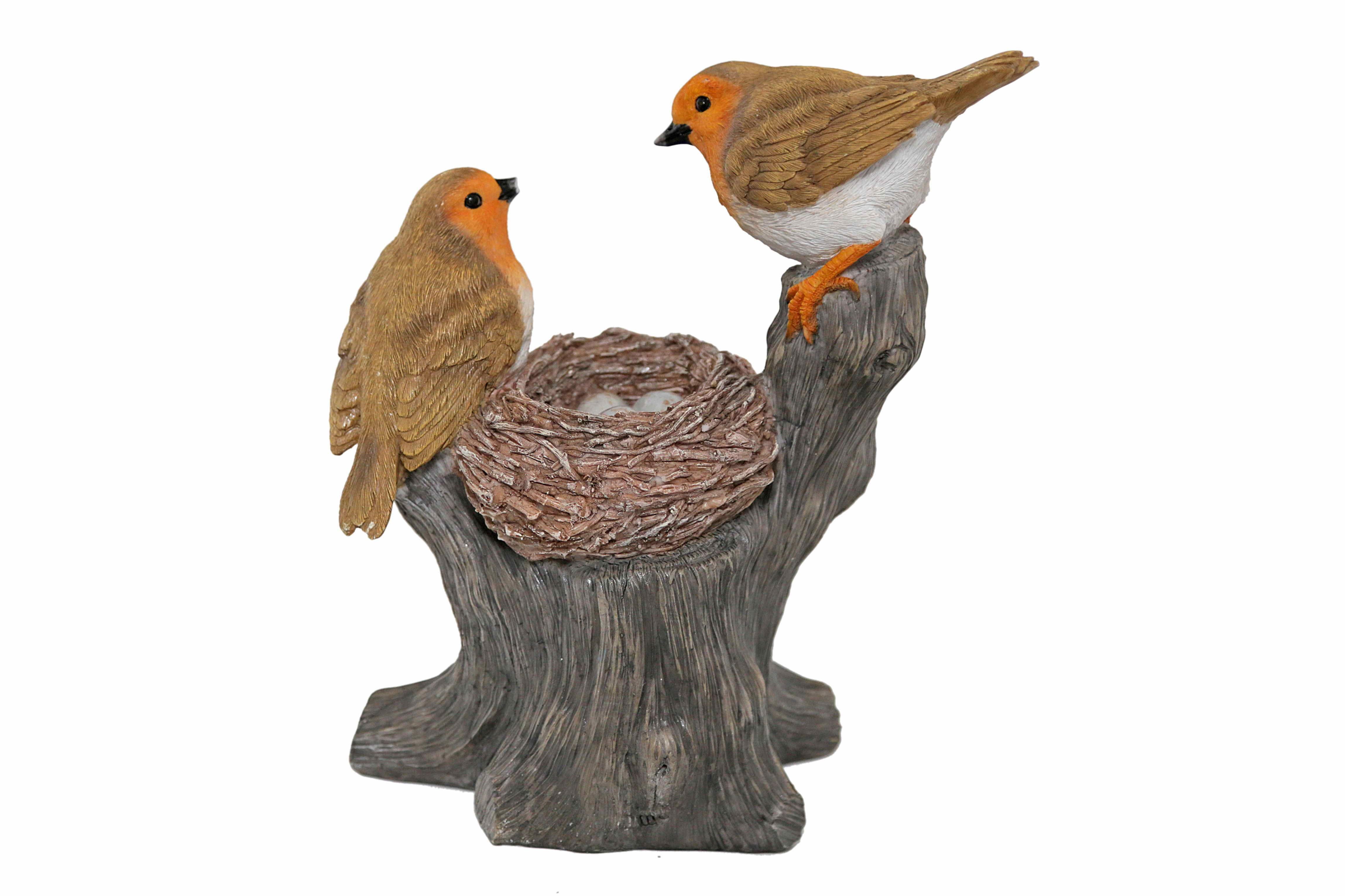 Casa Collection by Jänig Tierfigur Rotkehlchen mit Nest auf Stamm sitzend, Tierfigur, Vögel, Dekofigur