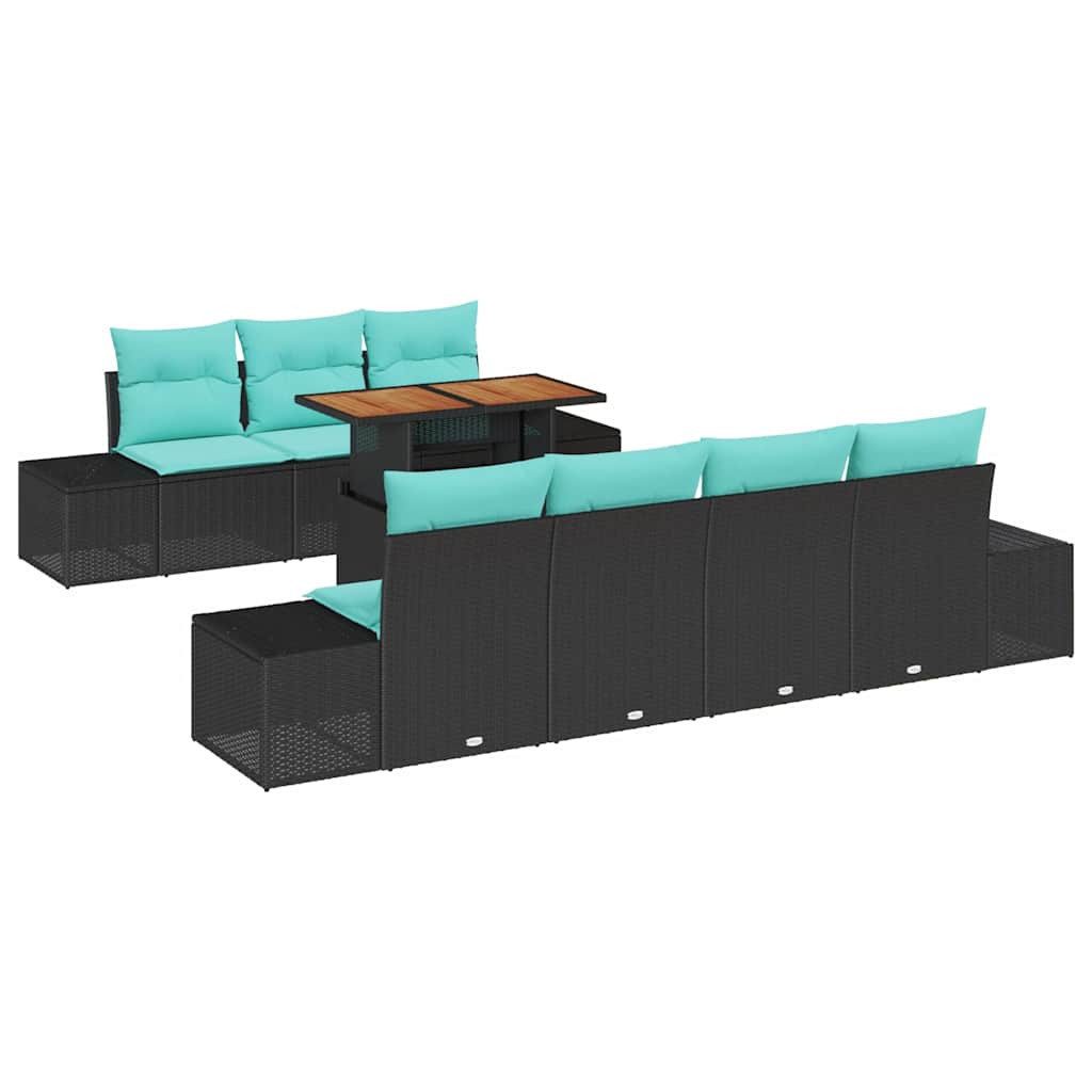 vidaXL Loungesofa Garten Essgruppe 8 stk. 7-Sitzanzahl Schwarz und Teal, 8 Teile