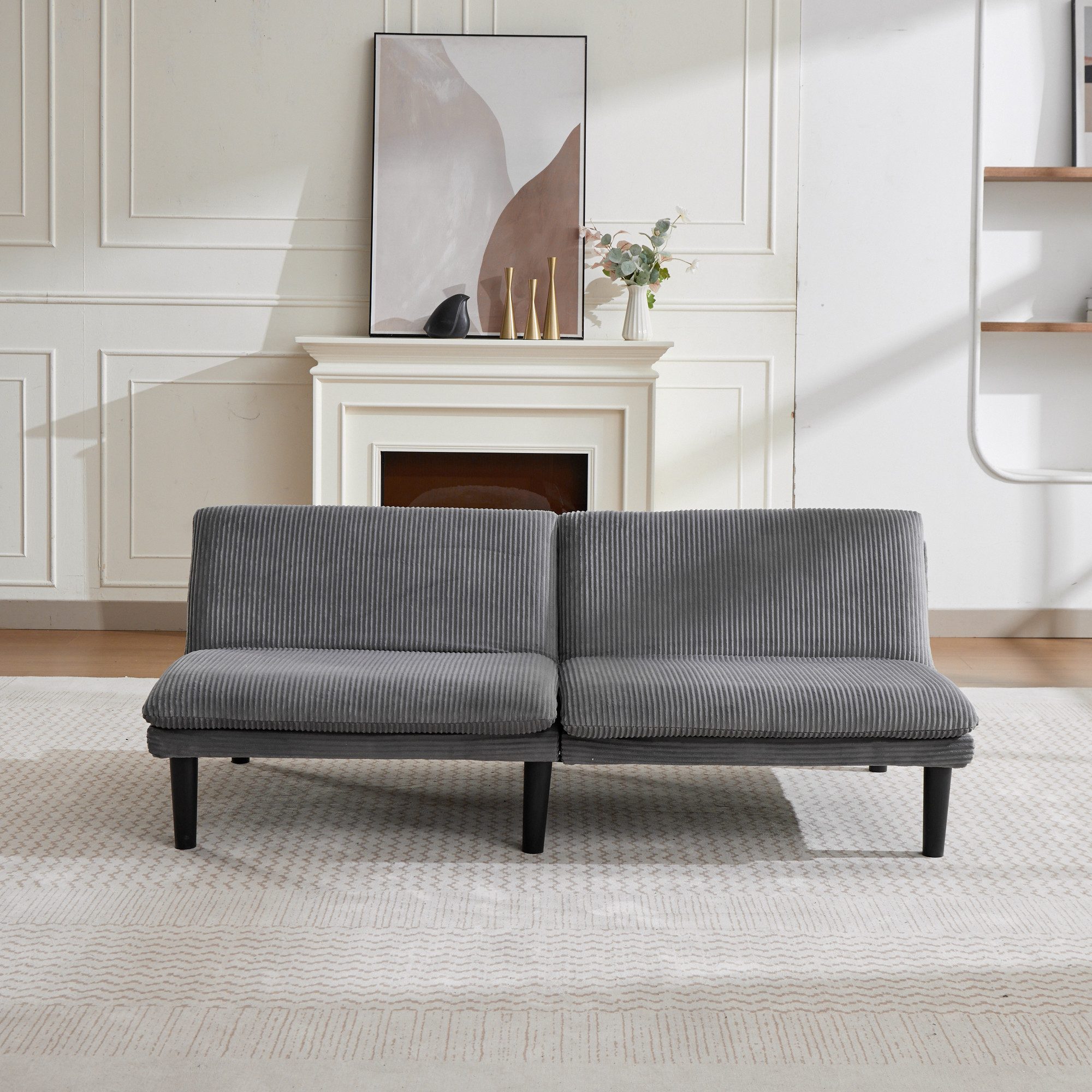 STILVORA Loungesofa Verstellbares 2-Sitzer-Sofa Loungesofa aus Samtbezug, grau, 3-stufig verstellbar, Holzrahmen, bis 240 kg, für Wohnzimmer, Gästezimmer, Apartment und Homeoffice