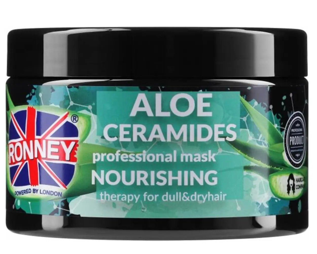 Haarmaske Ronney Professional Haarmaske - Aloé Ceramides Nourishing 300 ml, Packung, Aloe-Maske mit Ceramiden, spendet Feuchtigkeit und stärkt