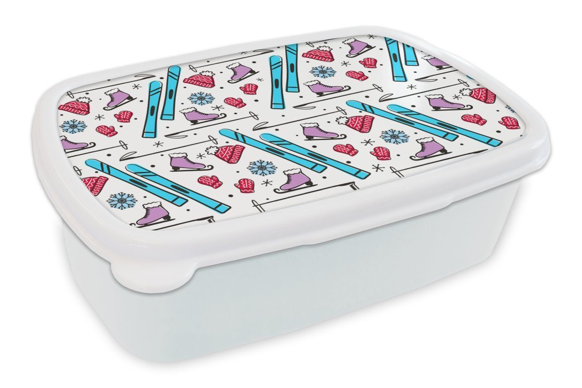 MuchoWow Lunchbox Wintersport - Schnittmuster - Schlittschuhlaufen, Kunststoff, (2-tlg), Brotbox für Kinder und Erwachsene, Brotdose, für Jungs und Mädchen weiß