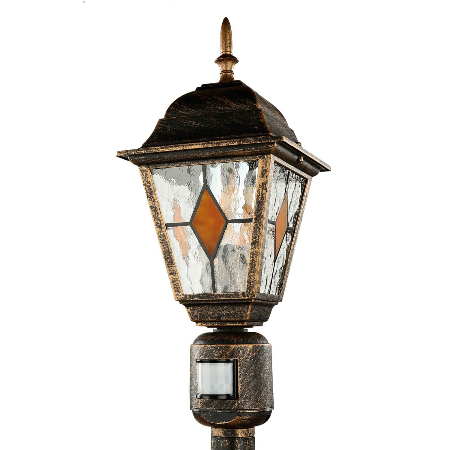 Rustikal Außen-Stehlampe Leuchtmittel, mit Wegeleuchte Kupfer Bewegungsmelder Licht-Erlebnisse SALZBURG, Schwarz ohne Garten