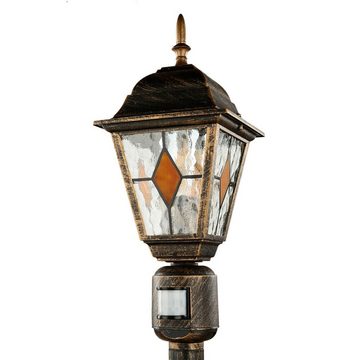 Licht-Erlebnisse Außen-Stehlampe SALZBURG, ohne Leuchtmittel, Wegeleuchte mit Bewegungsmelder Rustikal Schwarz Kupfer Garten