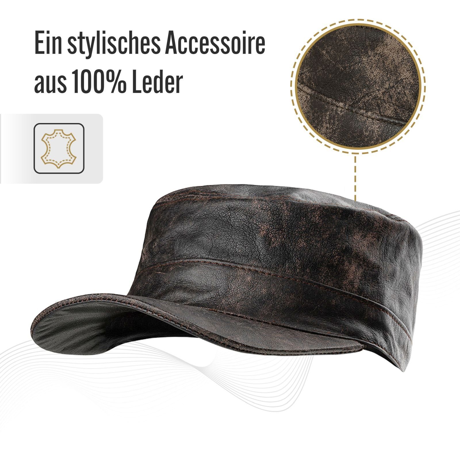 Leder FOX BLACK Hut Cap Cowboyhut CUBA Vintage-Brown FOREST Schirmmütze